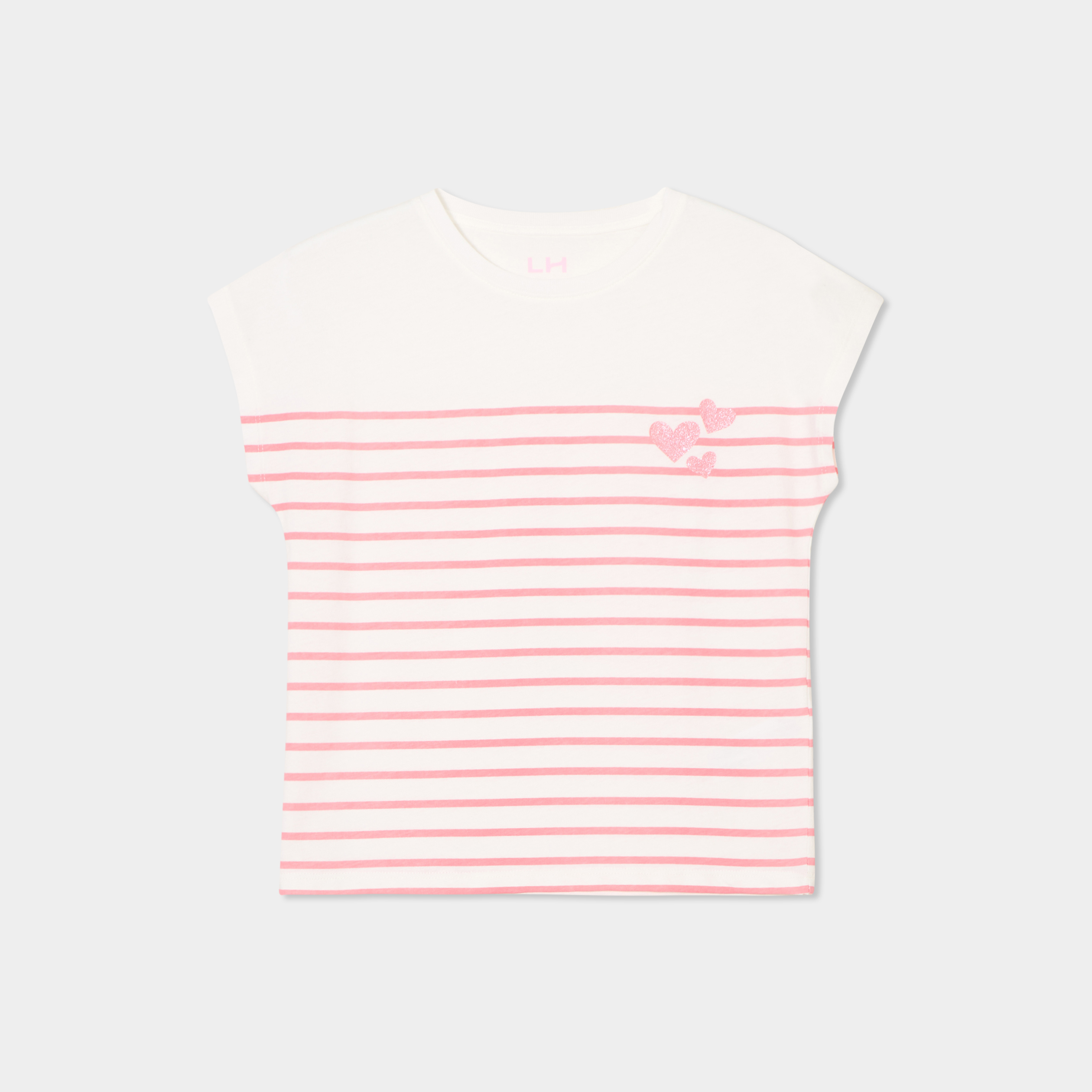 T-shirt manches courtes col rond coton ecru fille