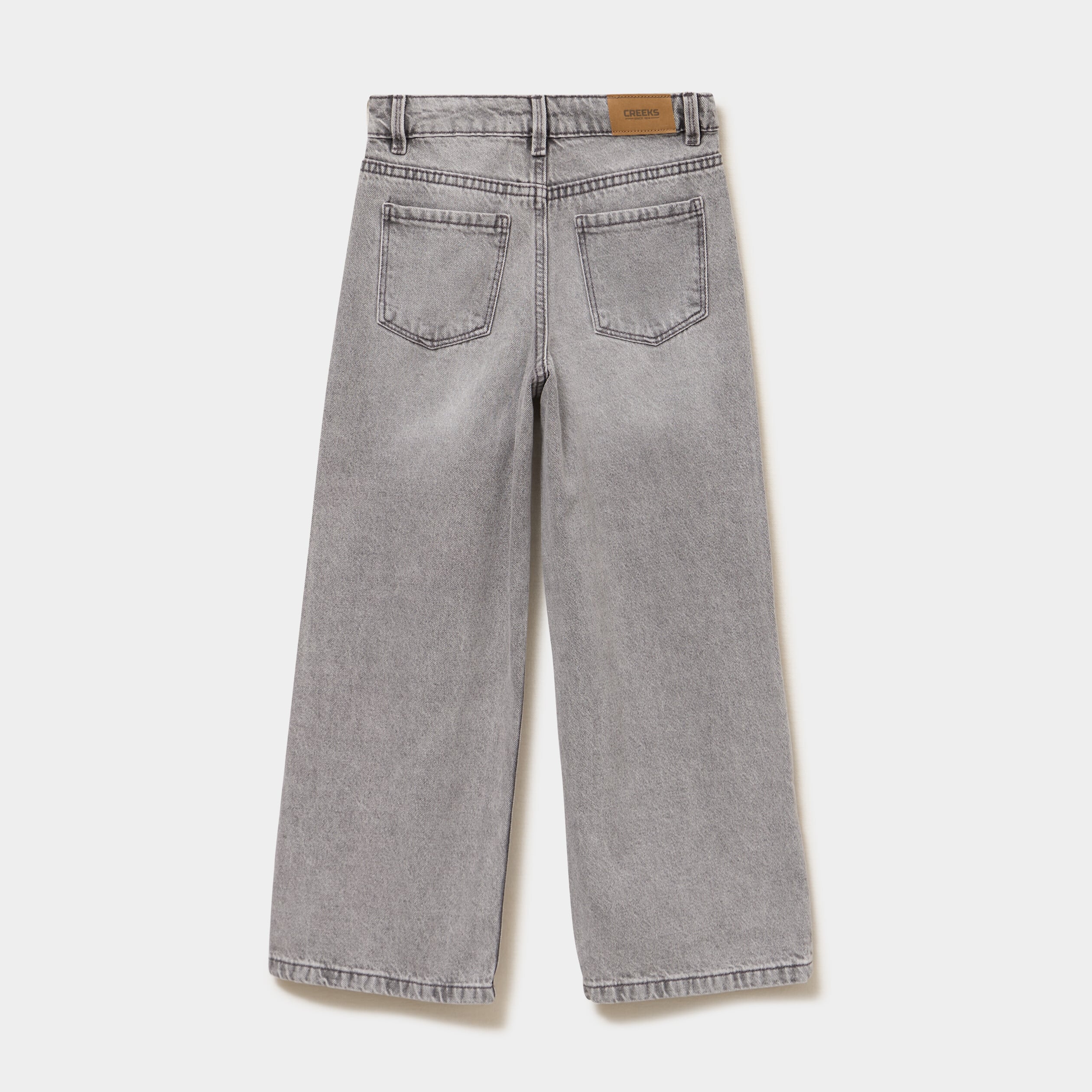 Jean large taille ajustable coton denim gris fille