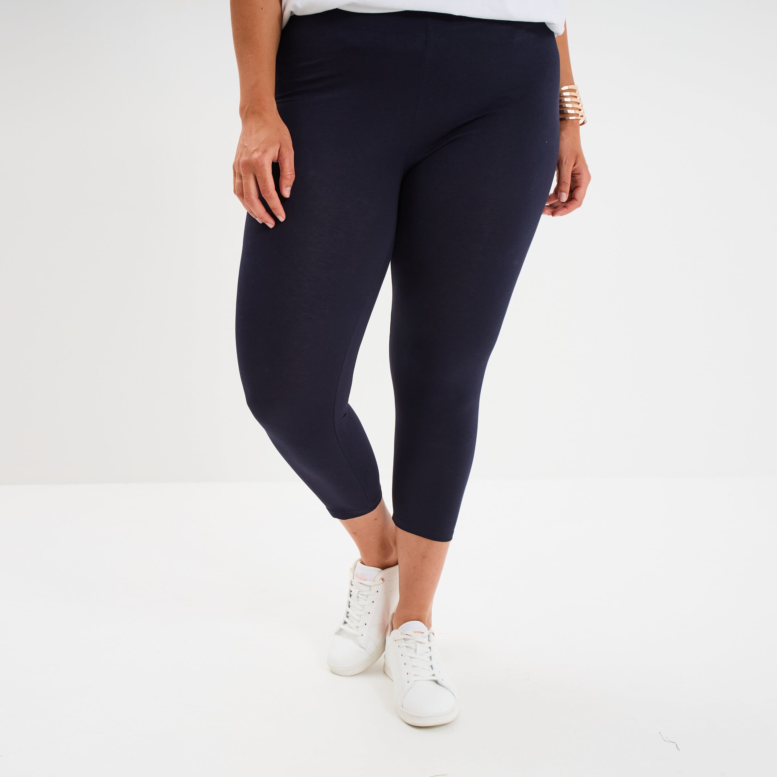 Legging corsaire taille &eacute;lastiqu&eacute;e bleu marine femme grande taille