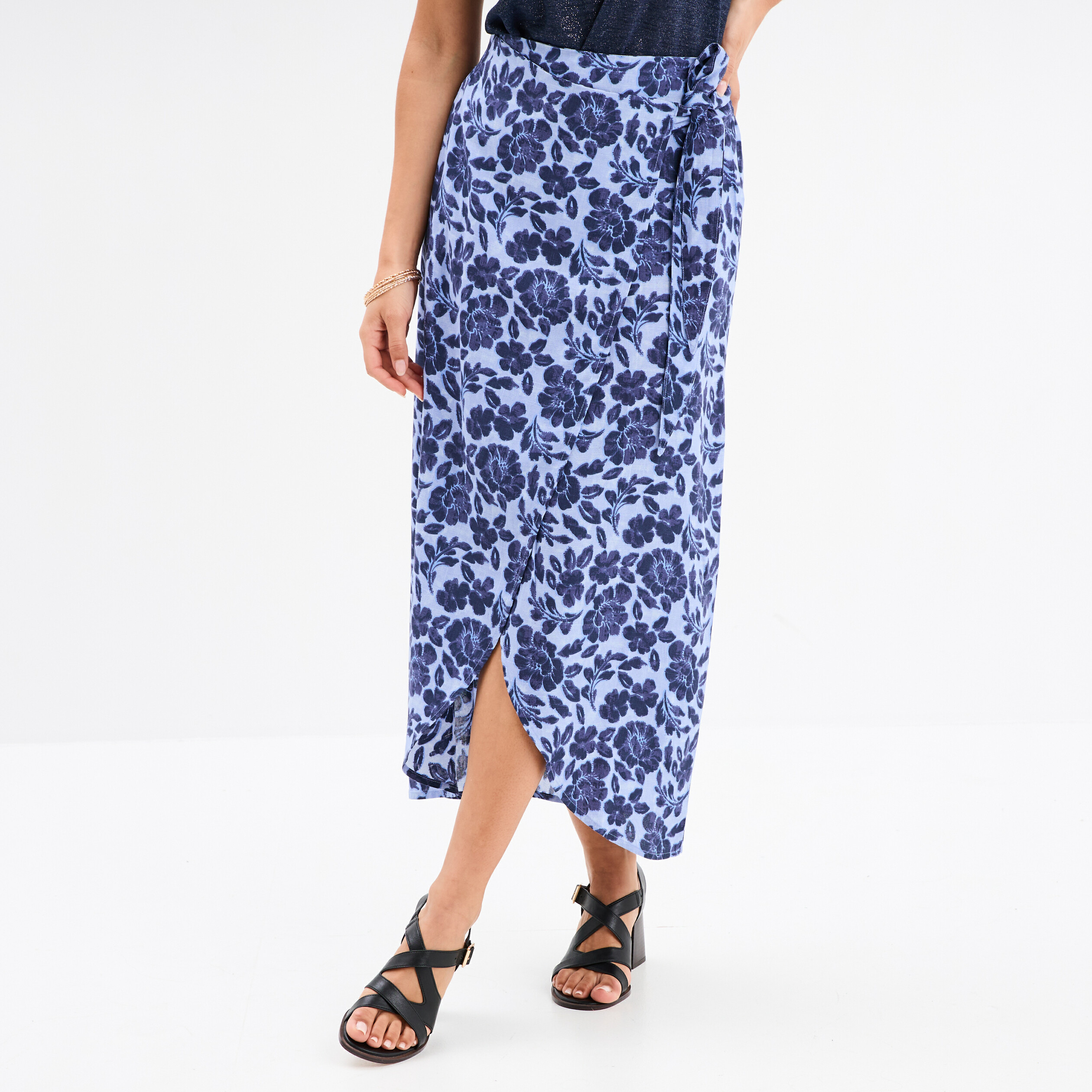 jupe midi portefeuille bleu femme Jupe midi portefeuille bleu femme