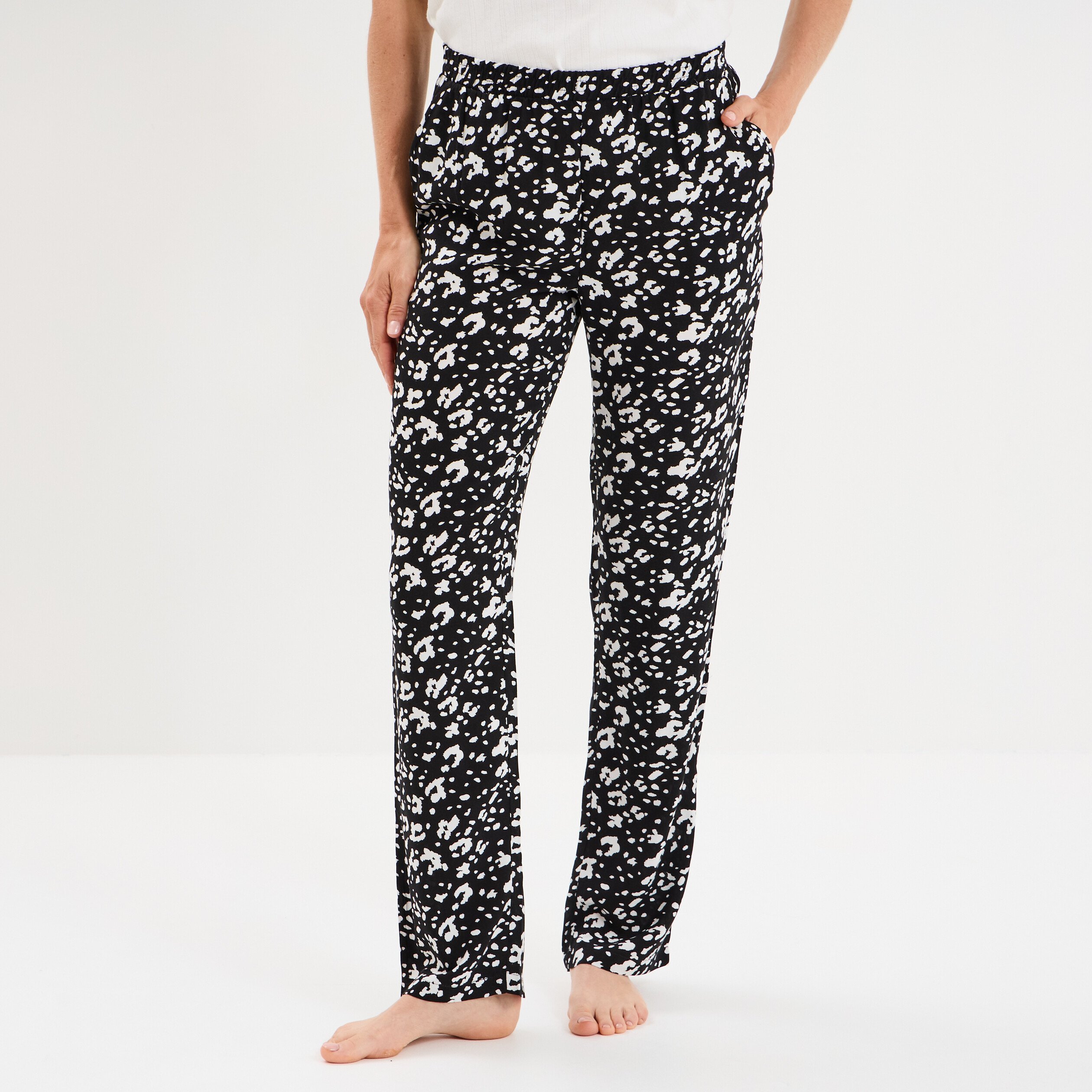 pantalon de pyjama fluide taille haute noir femme Pantalon de pyjama fluide taille haute noir femme