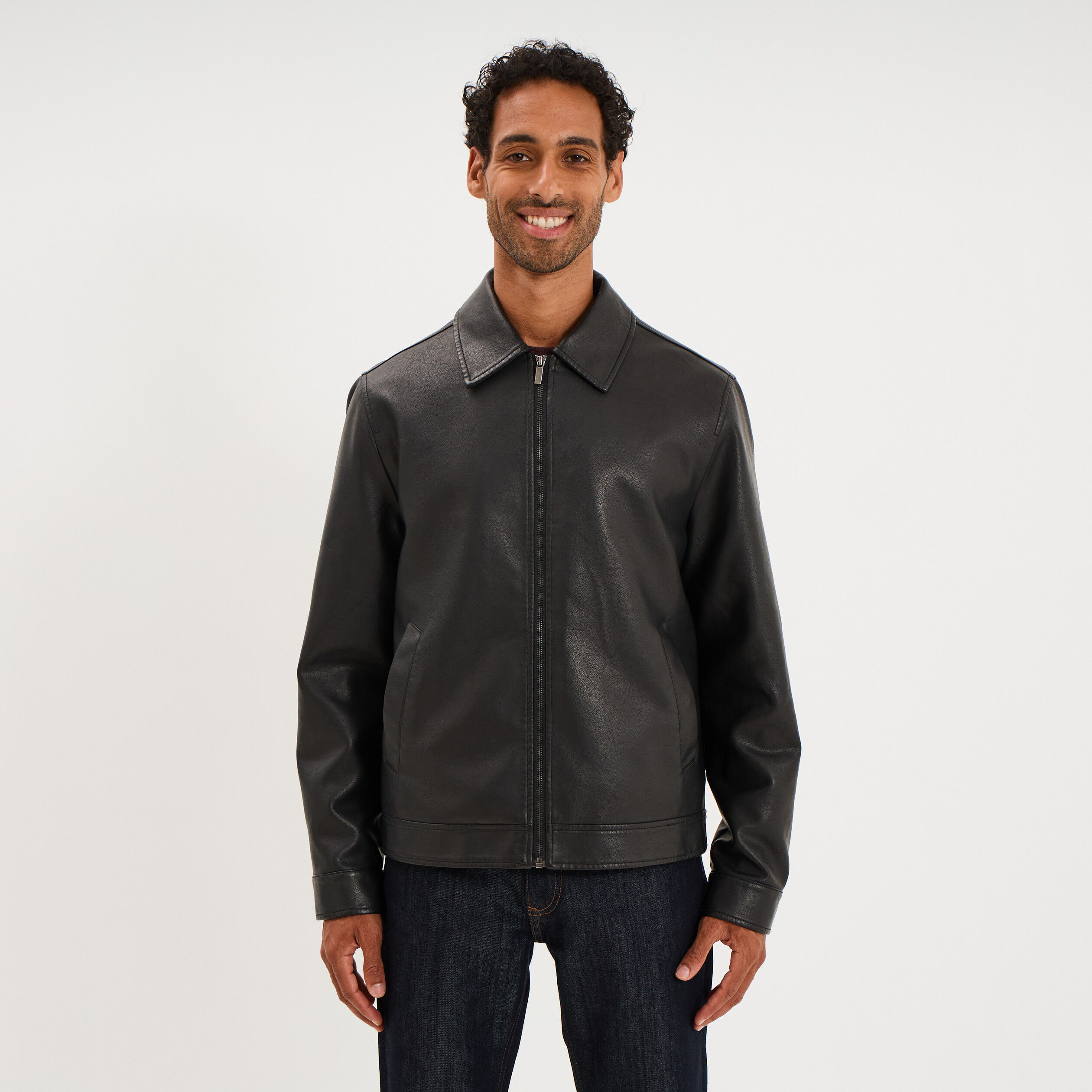 Veste courte simili cuir noir homme