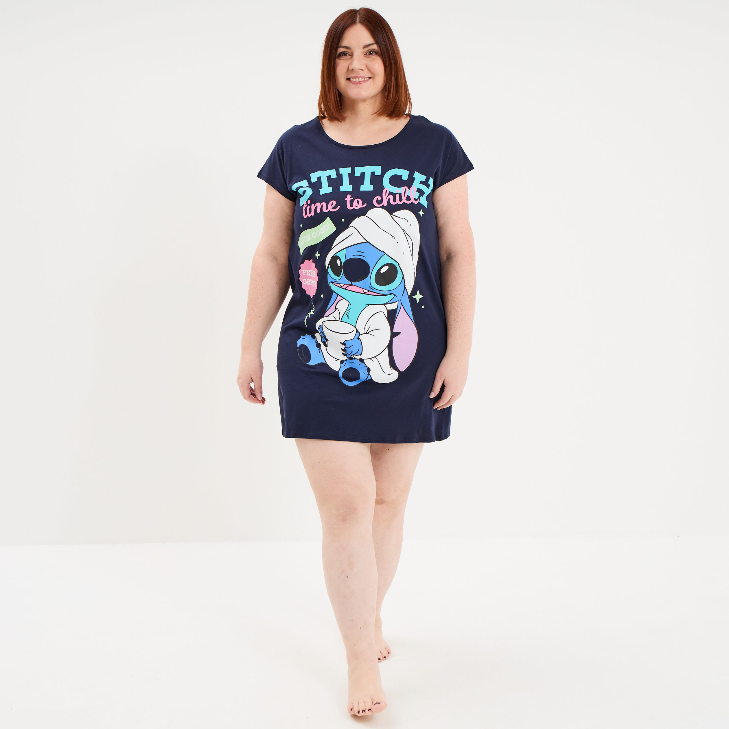 Chemise de nuit coton Stitch bleu marine femme grande taille