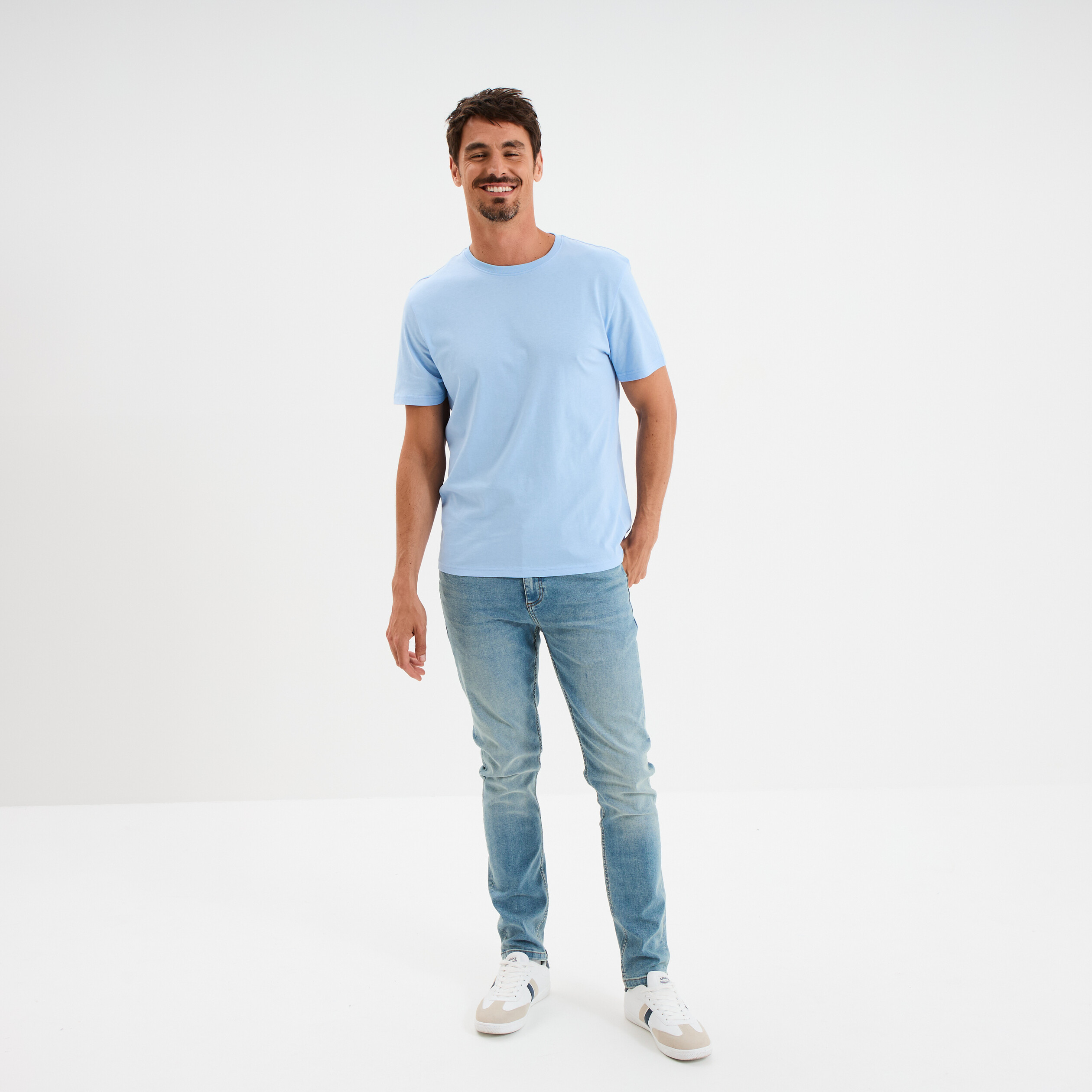 T-shirt droit en coton manches courtes bleu clair homme