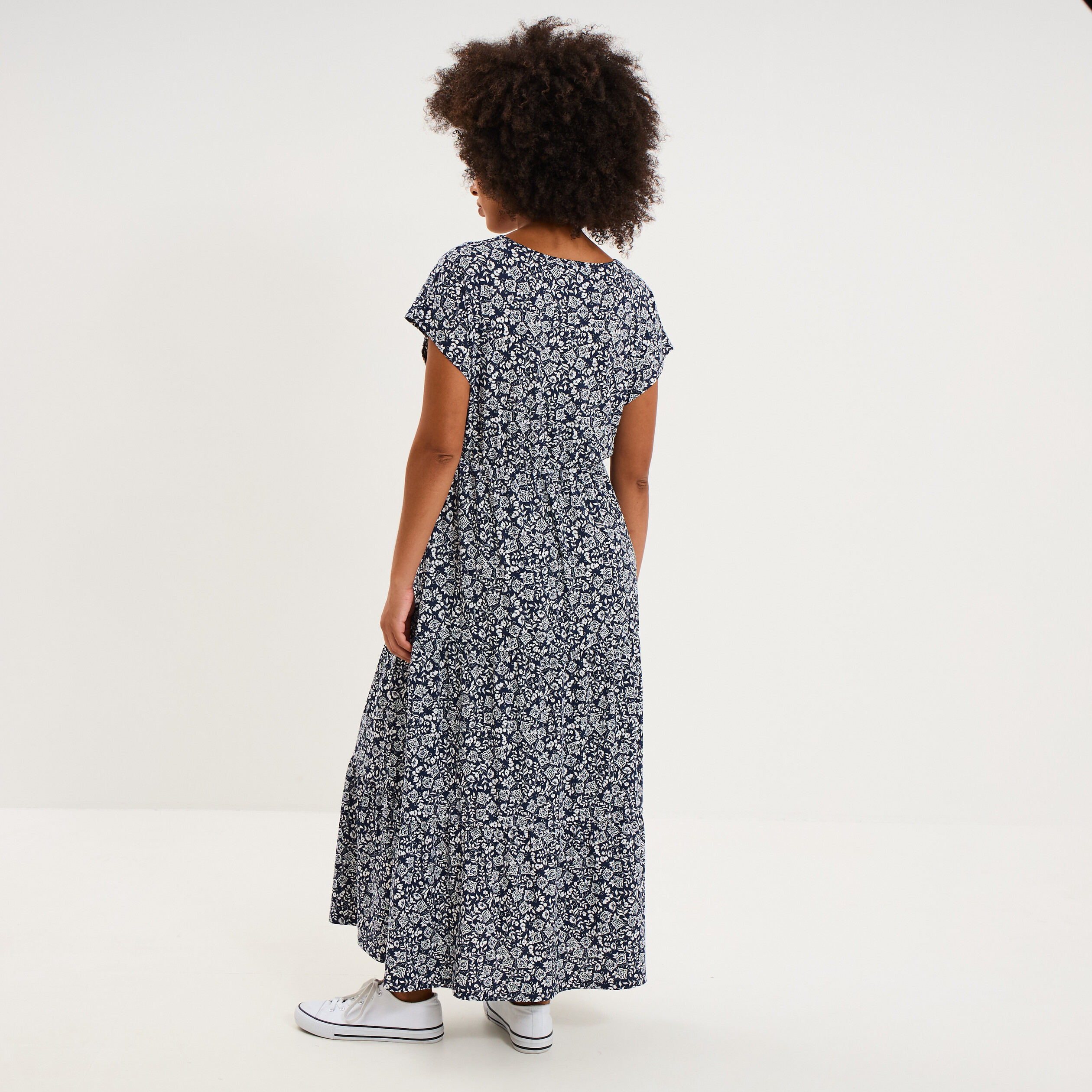 Robe longue col en V grossesse bleu marine femme maternit&eacute;
