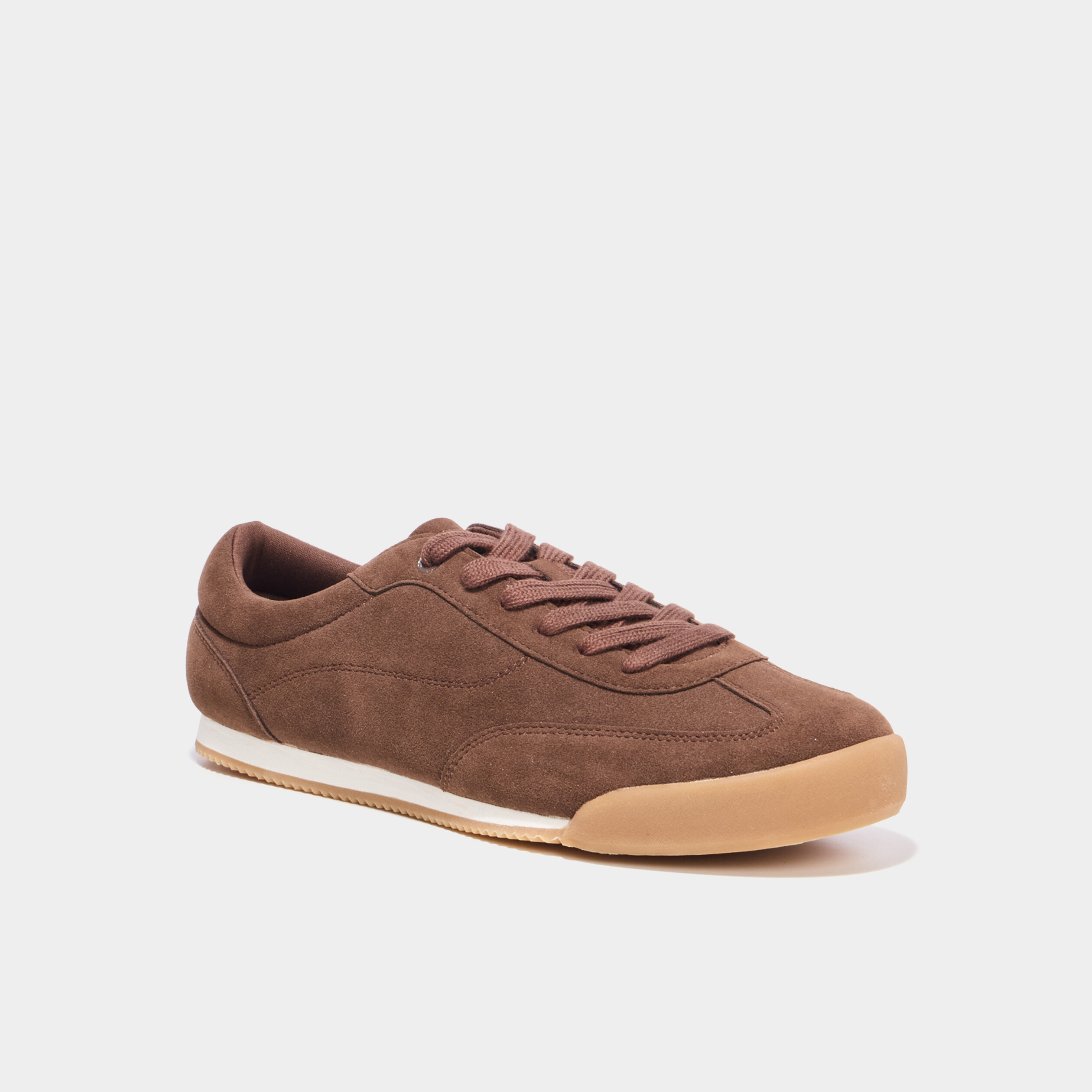 Tennis basses &agrave; lacets effet su&eacute;dine marron homme