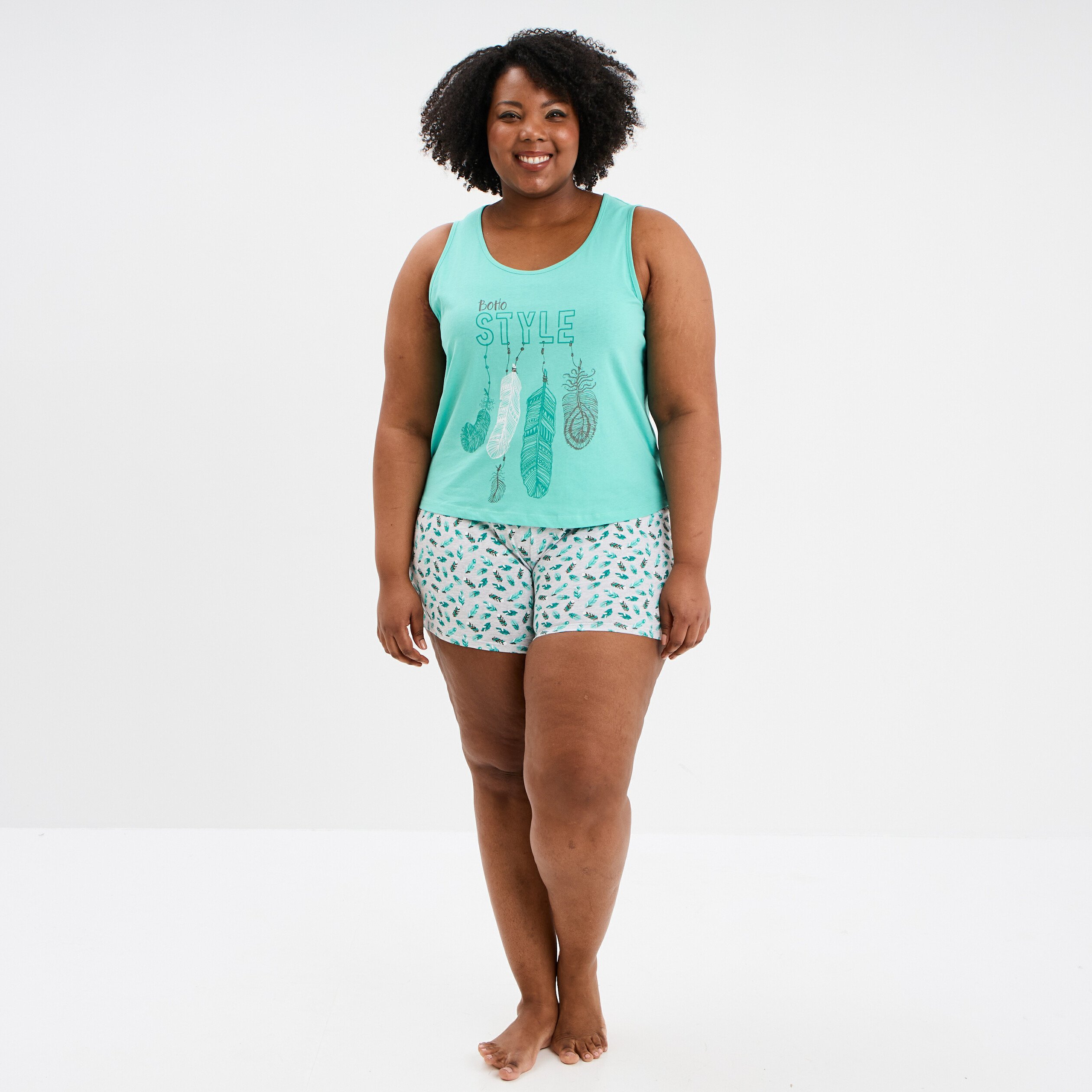 ensemble pyjama short et debardeur coton bleu turquoise femmegt Ensemble pyjama short et débardeur coton bleu turquoise femme grande taille