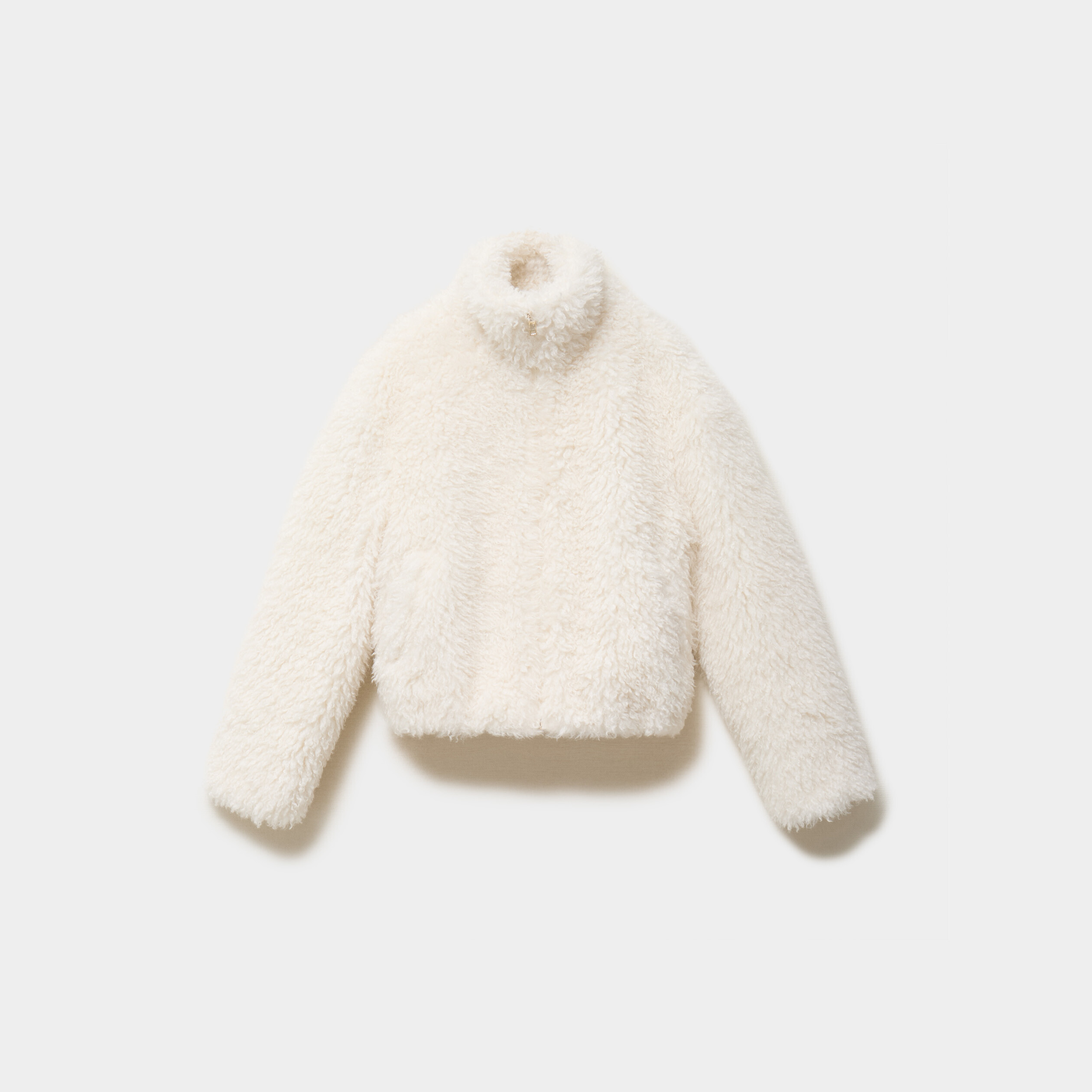 Veste courte fausse fourrure col montant ivoire femme