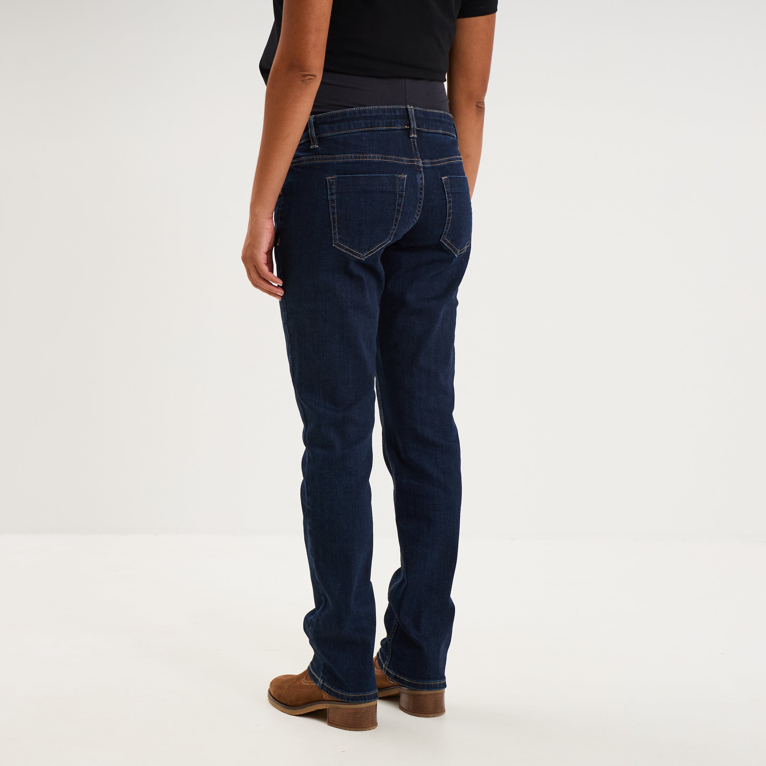 Jeans grossesse droit avec bandeau denim brut femme maternit&eacute;
