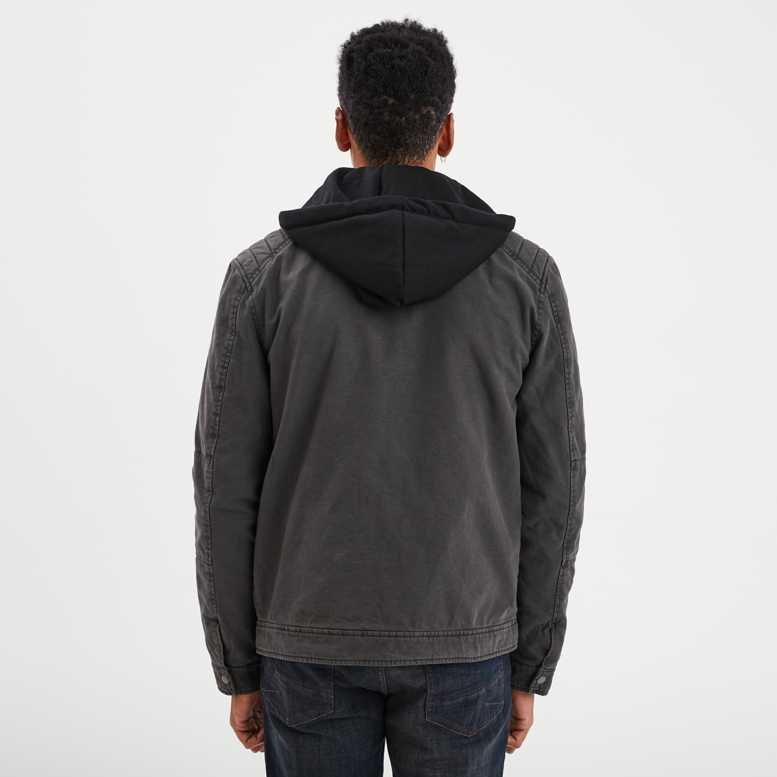 Veste à capuche amovible coton Trappeur gris foncé homme