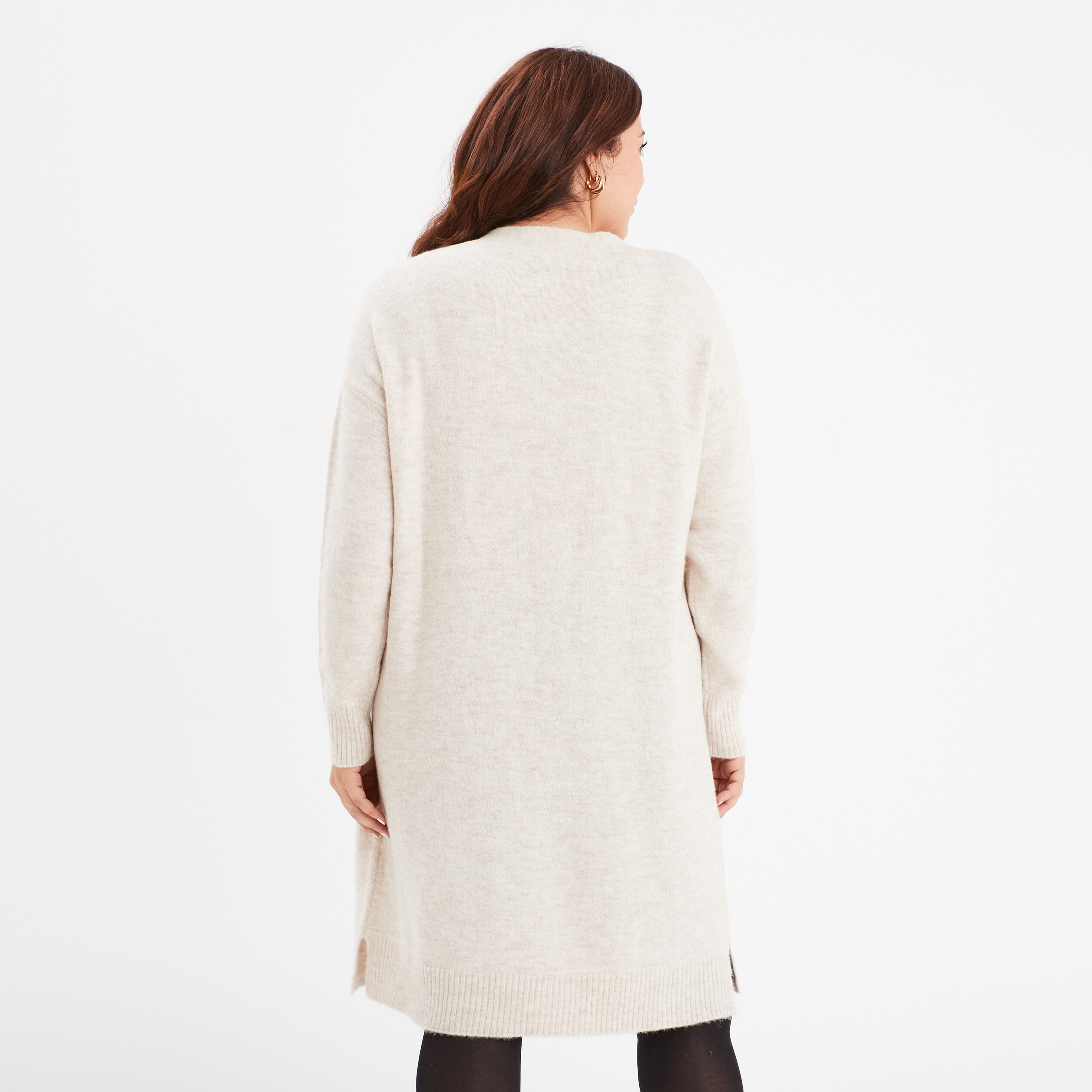 Robe pull col en V manches longues ecru femme grande taille La Halle