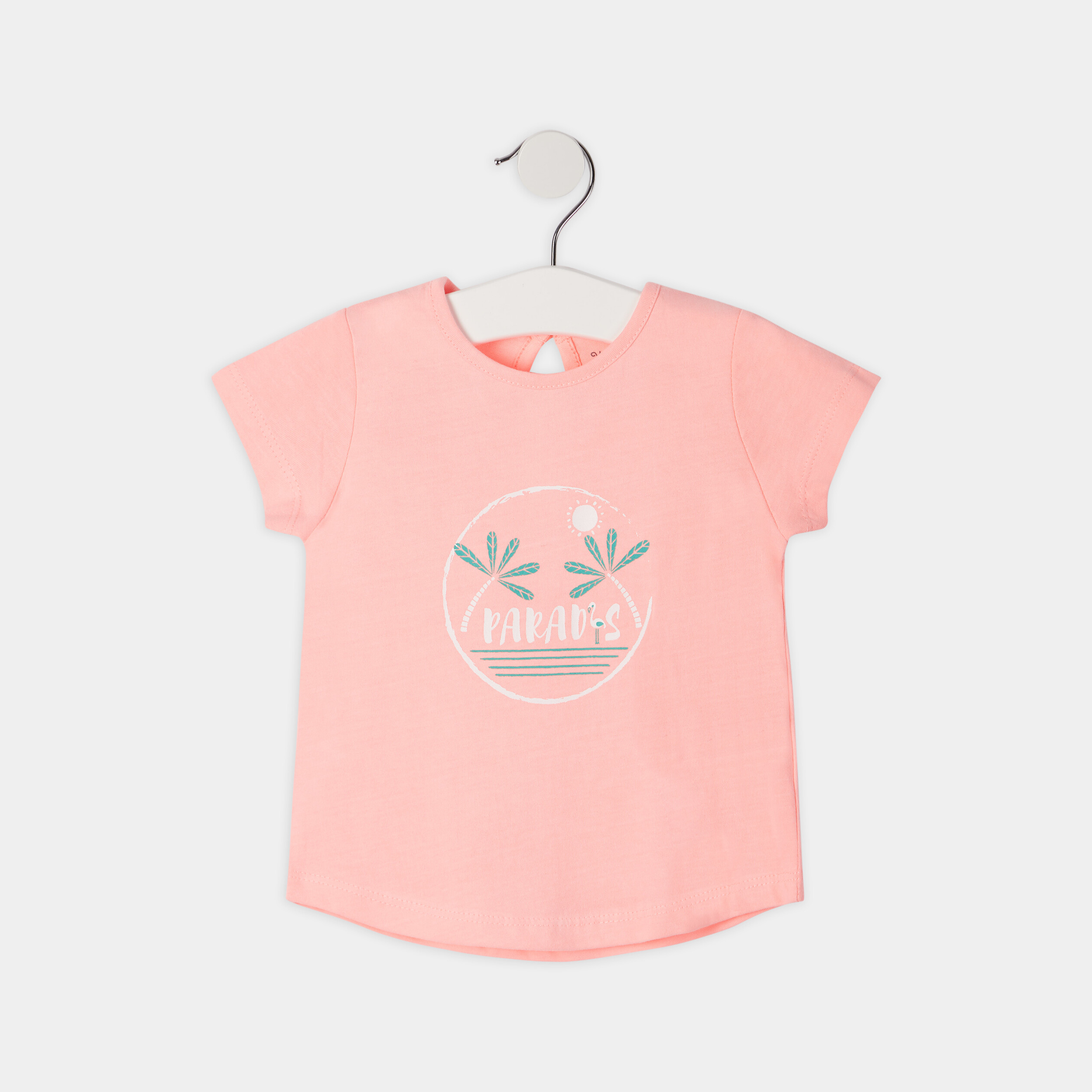 t shirt a manches courtes coton rose fluo bebef T-shirt à manches courtes coton rose fluo bébé fille