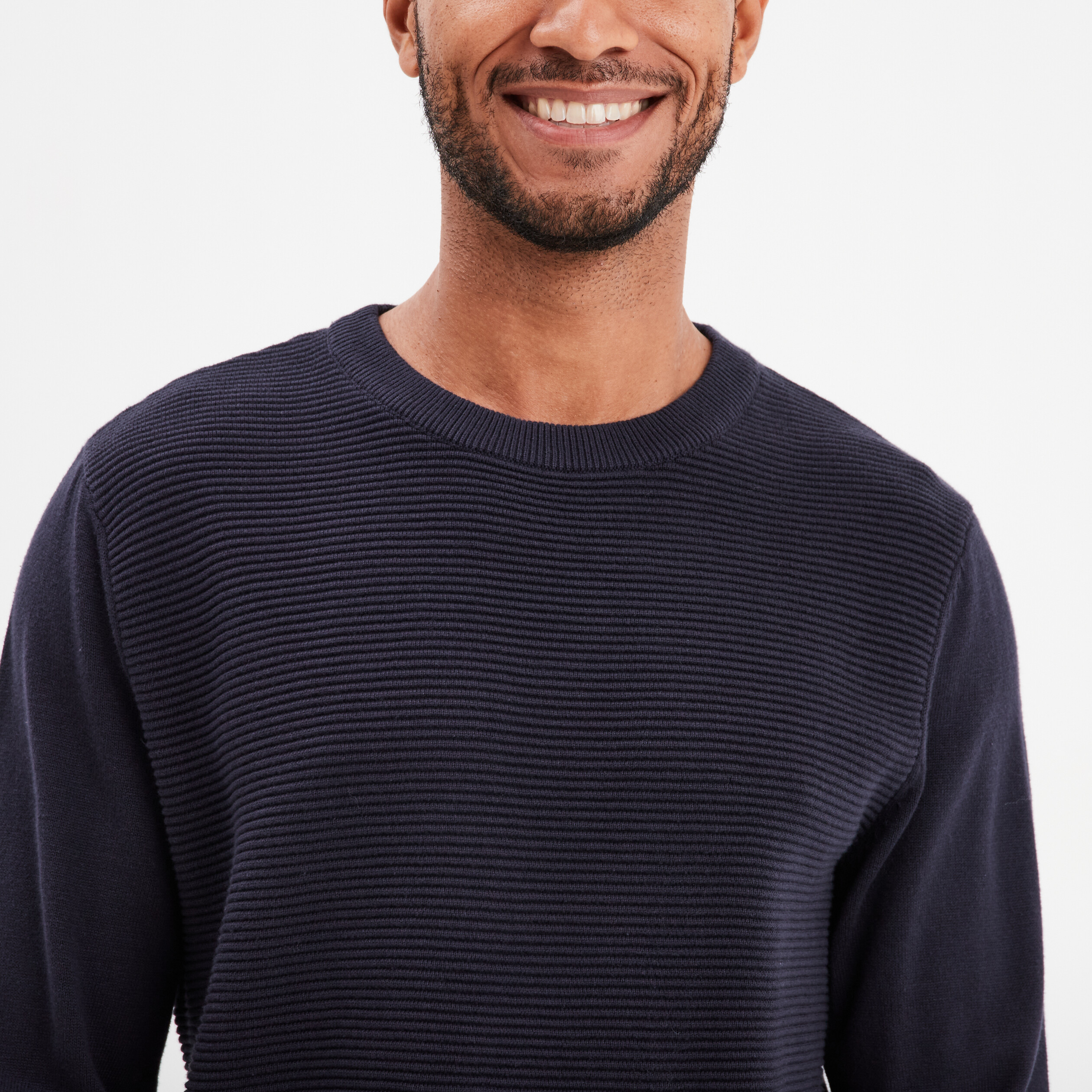 pull col rond coton manches longues bleu fonce homme Pull col rond coton manches longues bleu foncé homme