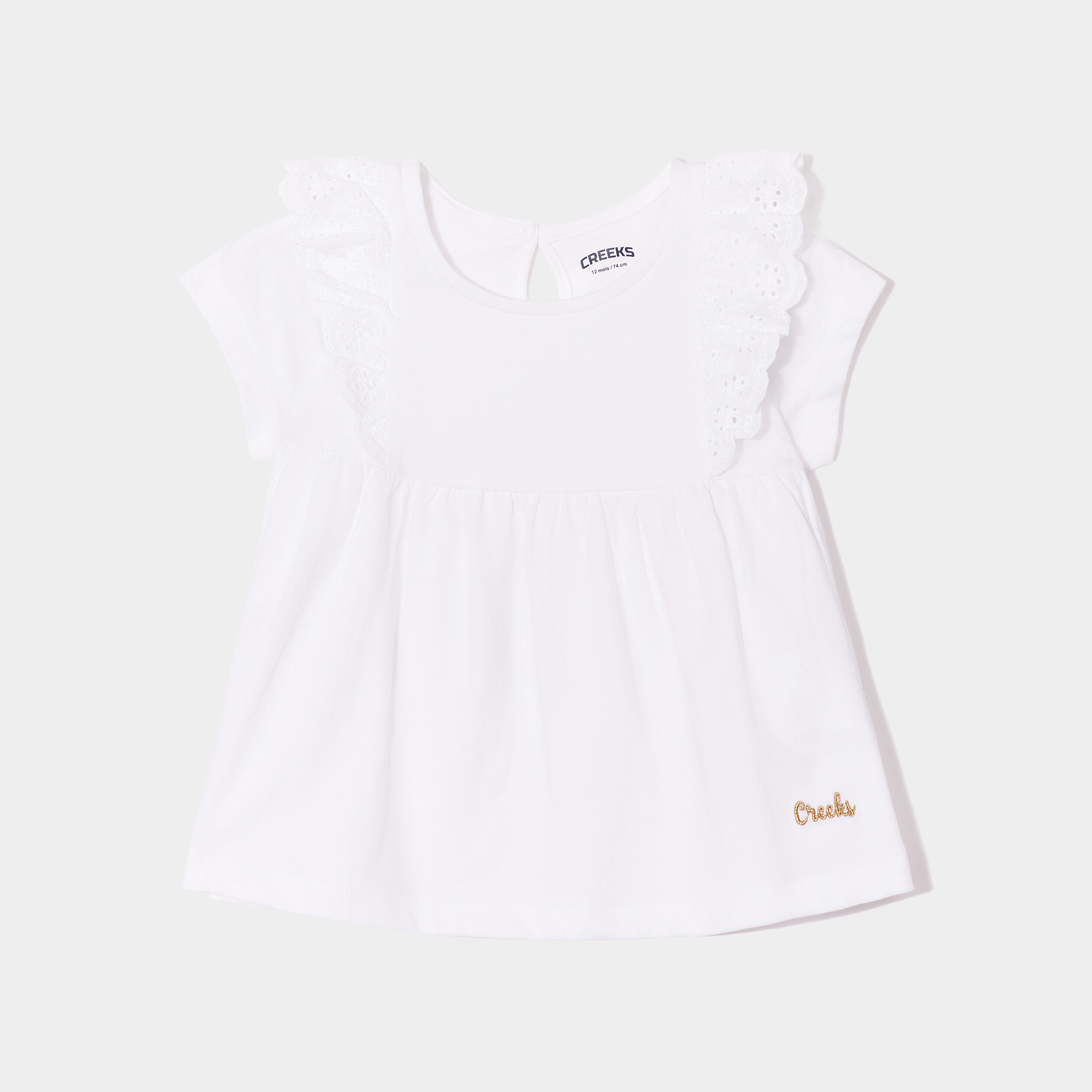 t shirt volants broderie anglaise coton blanc bebef T-shirt volants broderie anglaise coton blanc bébé fille