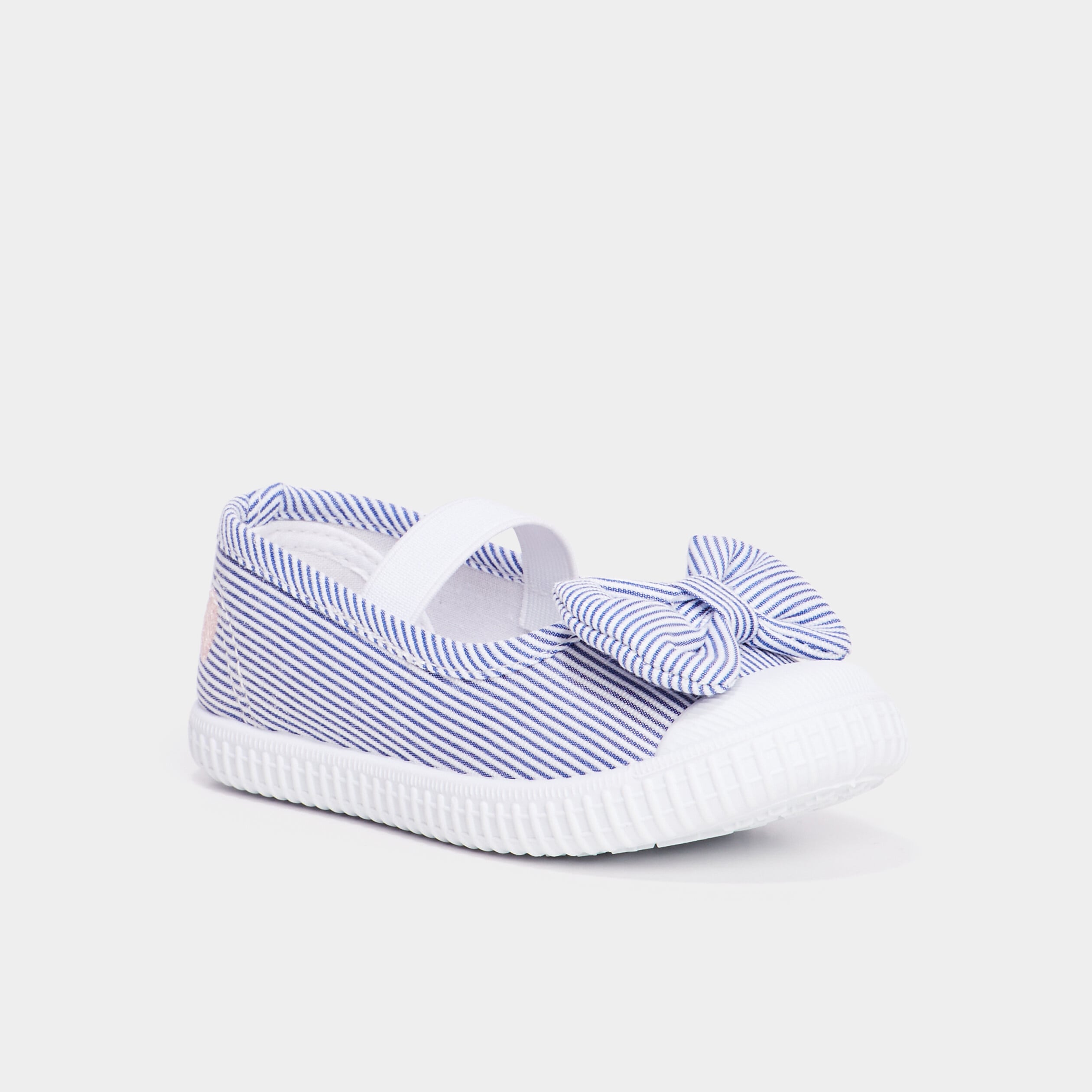 Babies en toile &agrave; noeuds bout renforc&eacute; bleu ciel fille