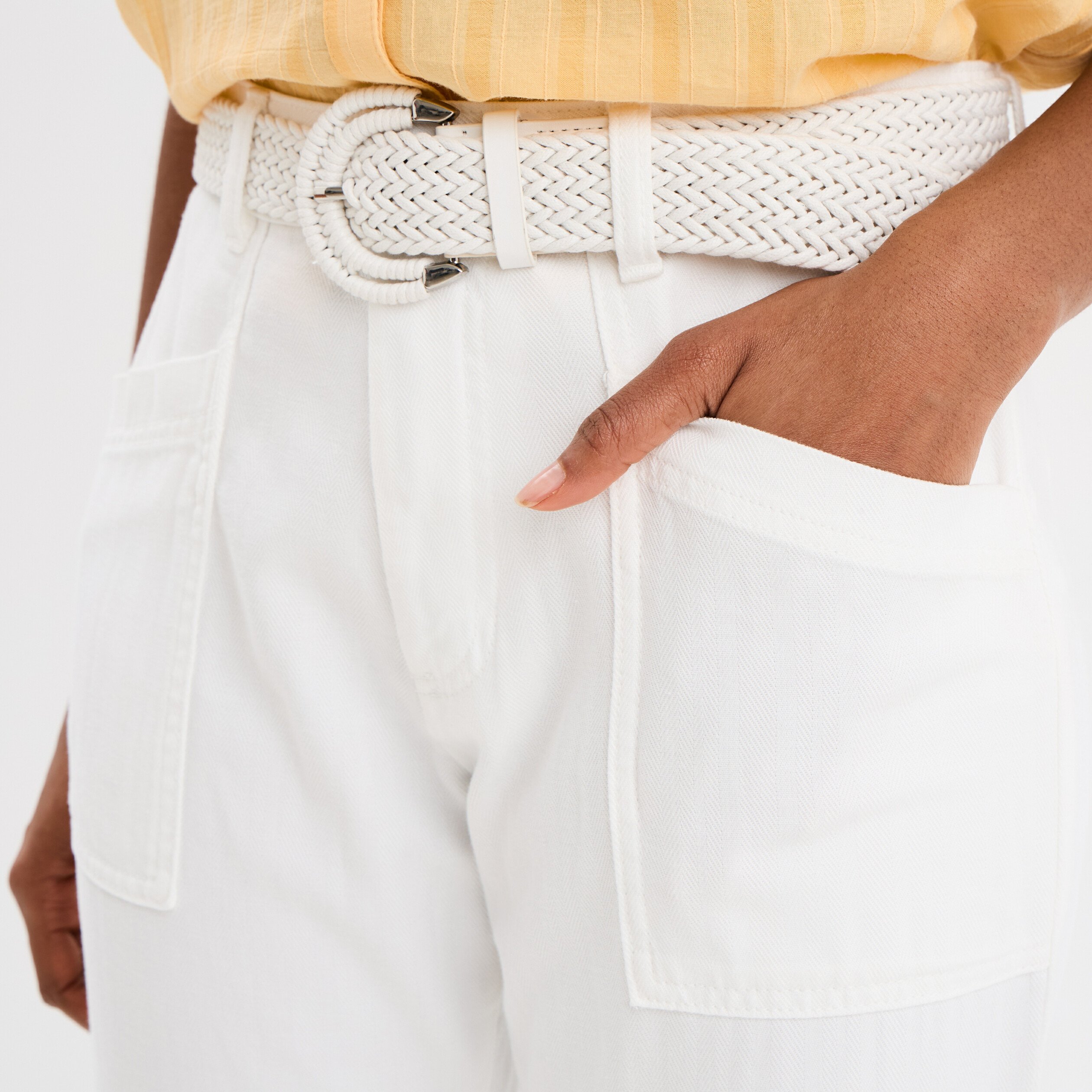pantalon regular fluide ceinture blanc femme Pantalon regular fluide ceinture blanc femme