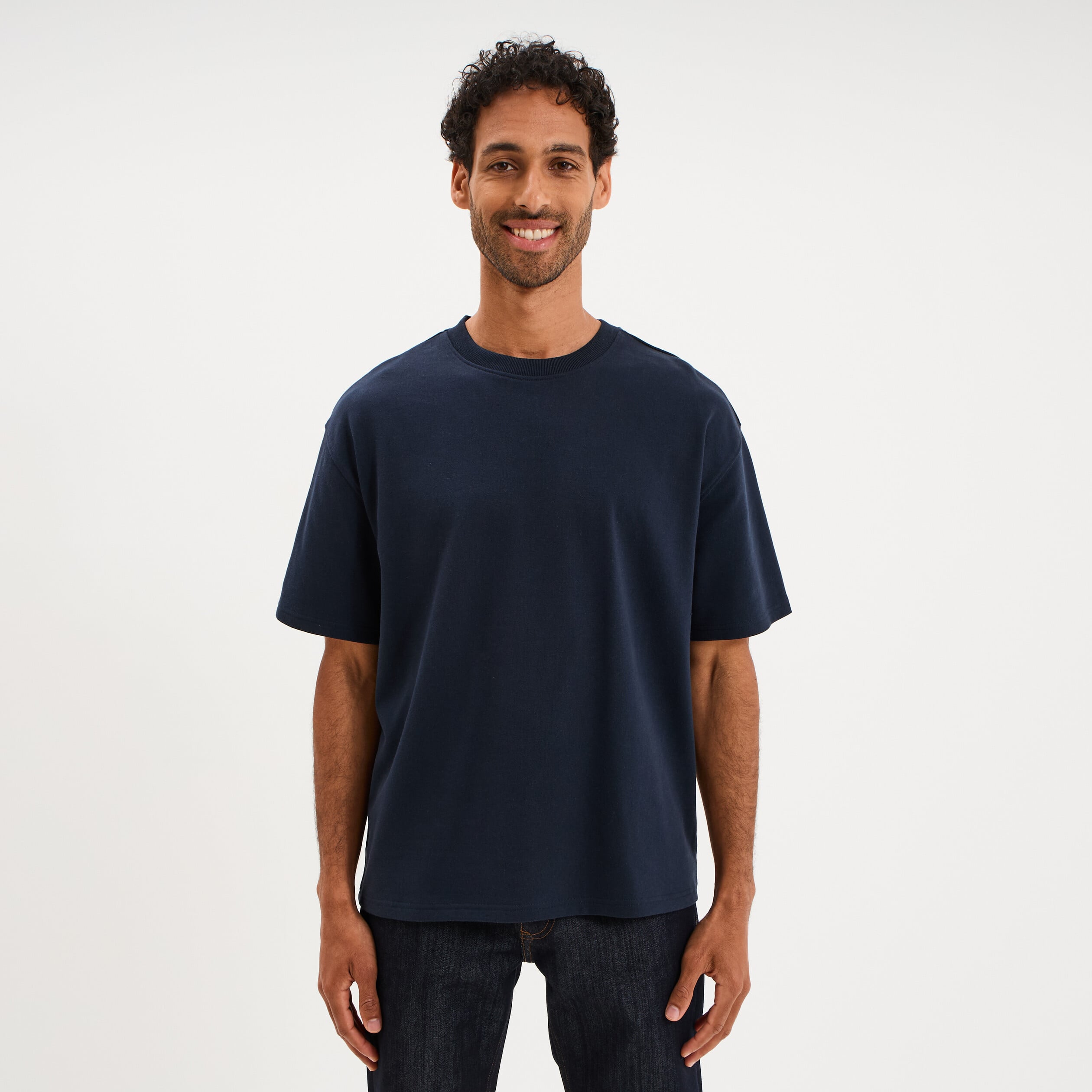 T-shirt col rond droit relax fit bleu marine homme