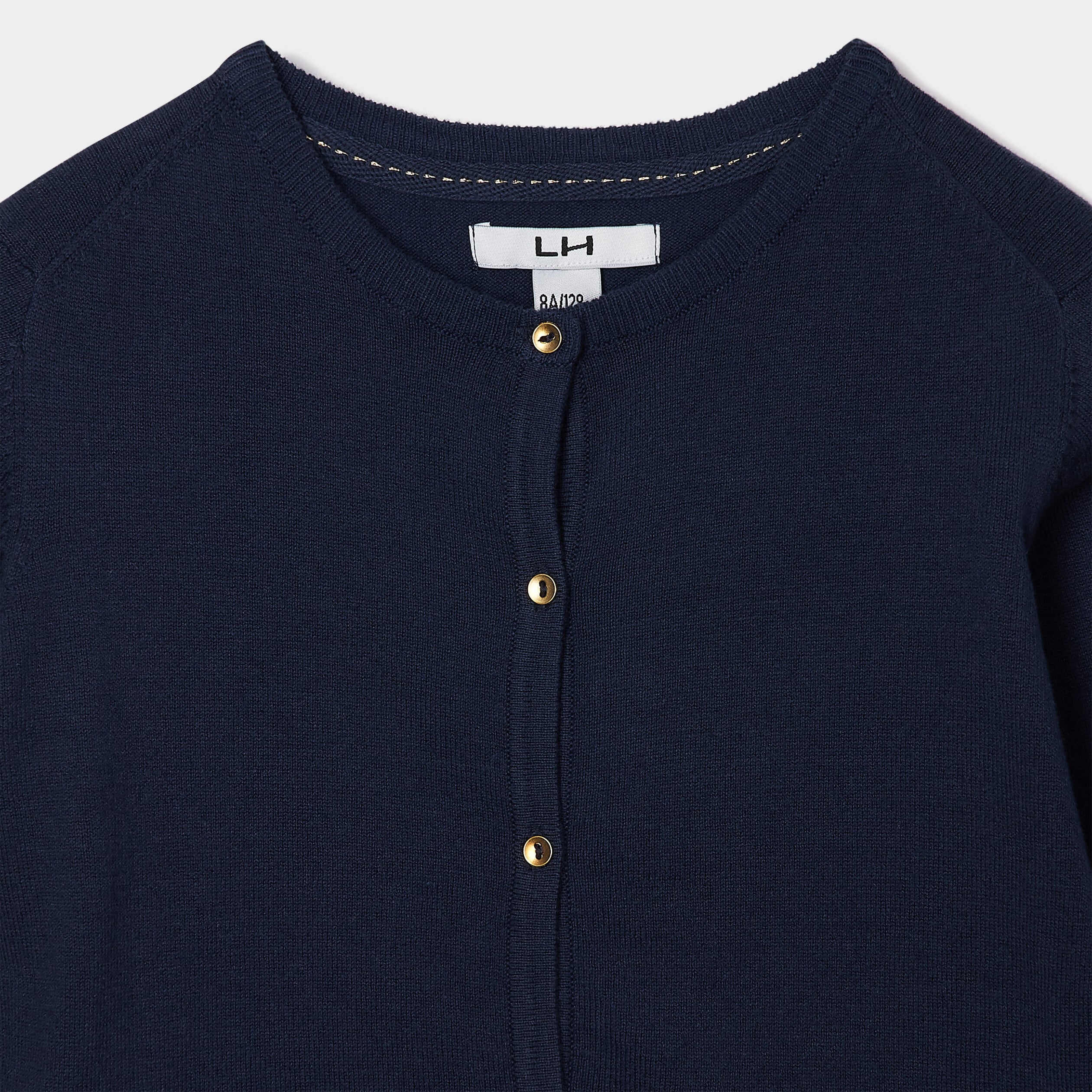 Gilet boutonn&eacute; coton m&eacute;lang&eacute; bleu marine fille