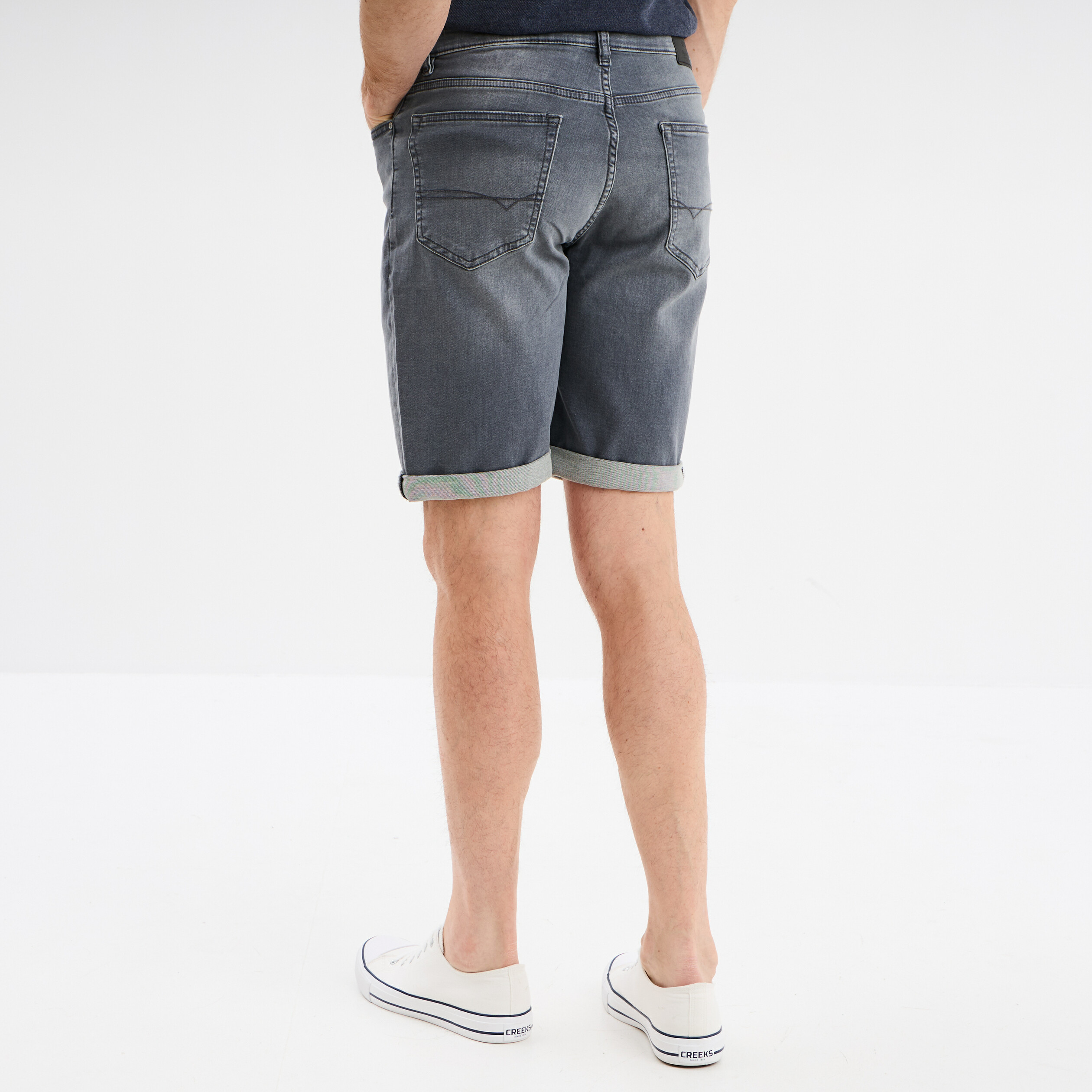 Bermuda droit à coulisse en jean Creeks denim gris homme