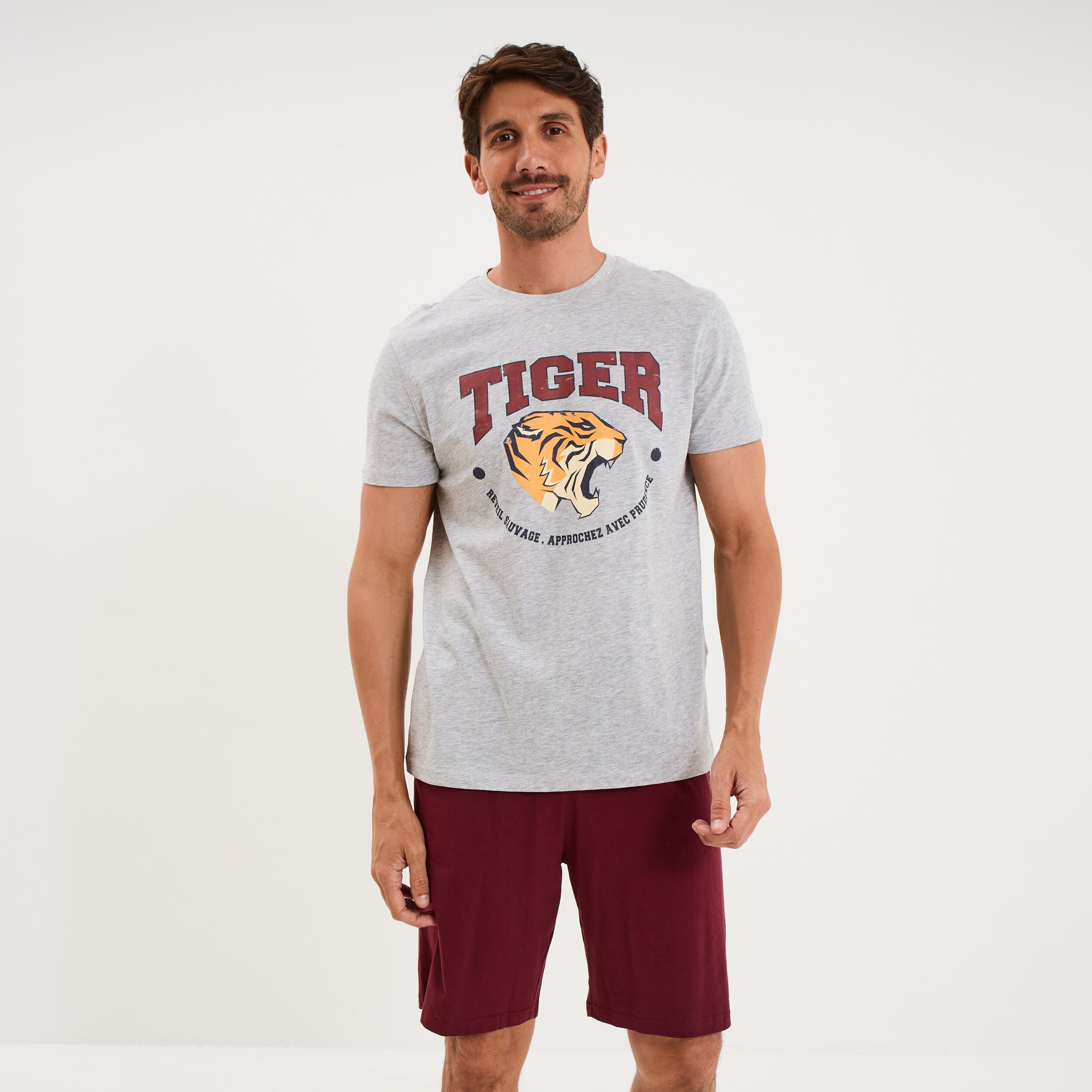 Ensemble pyjama short et t-shirt gris clair homme