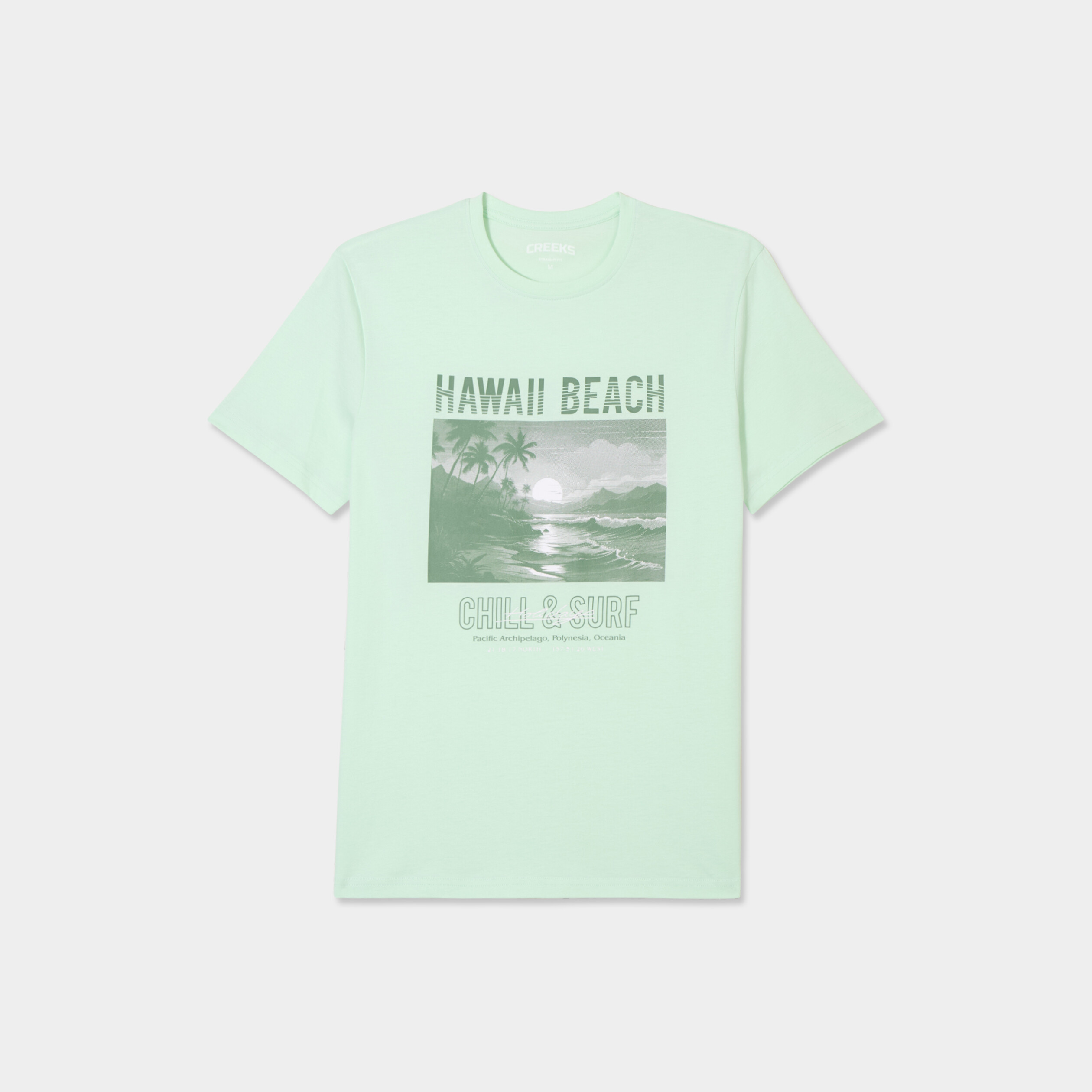 t shirt col rond manches courtes coton vert pastel homme T-shirt col rond manches courtes coton vert pastel homme
