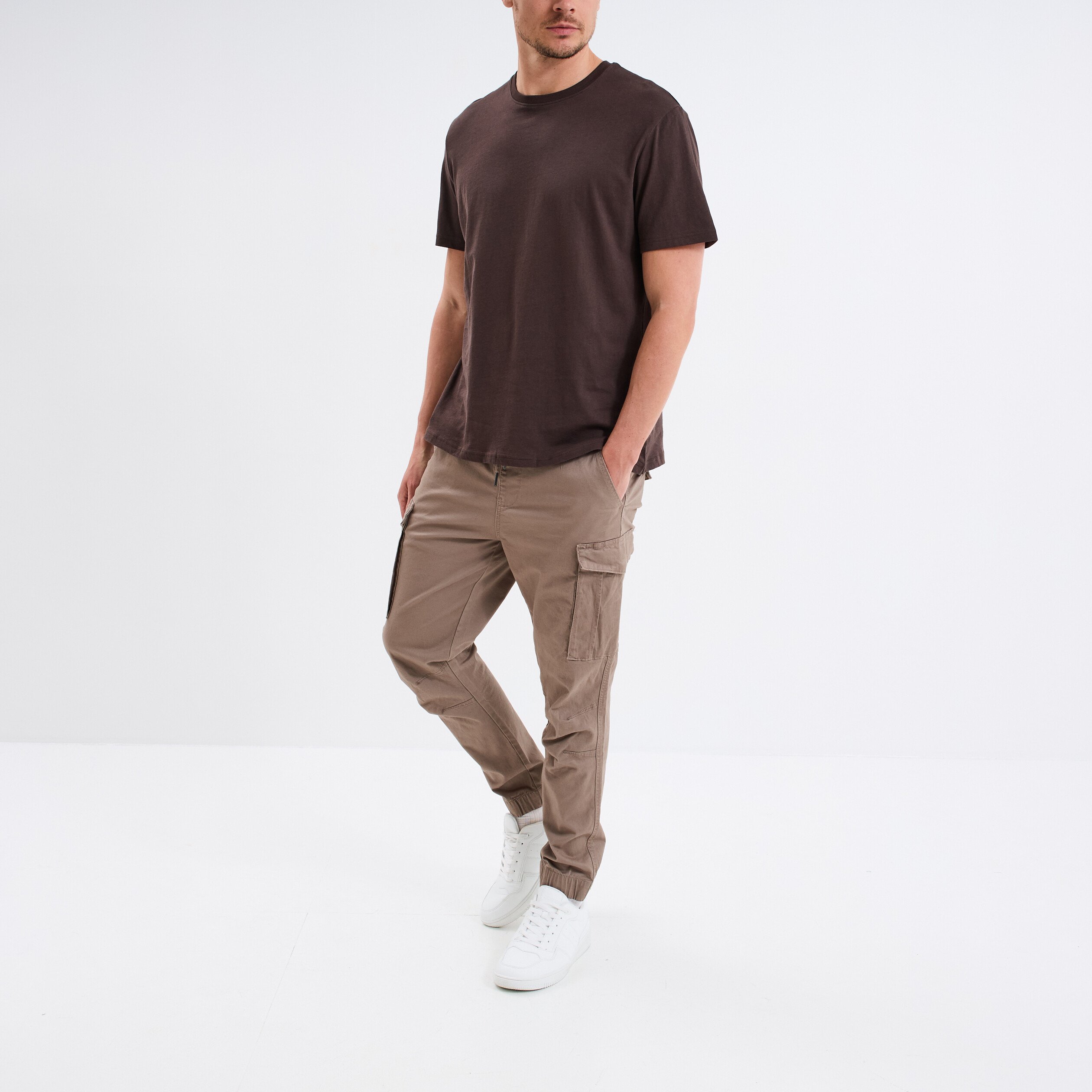 T-shirt en coton manches courtes marron foncé homme