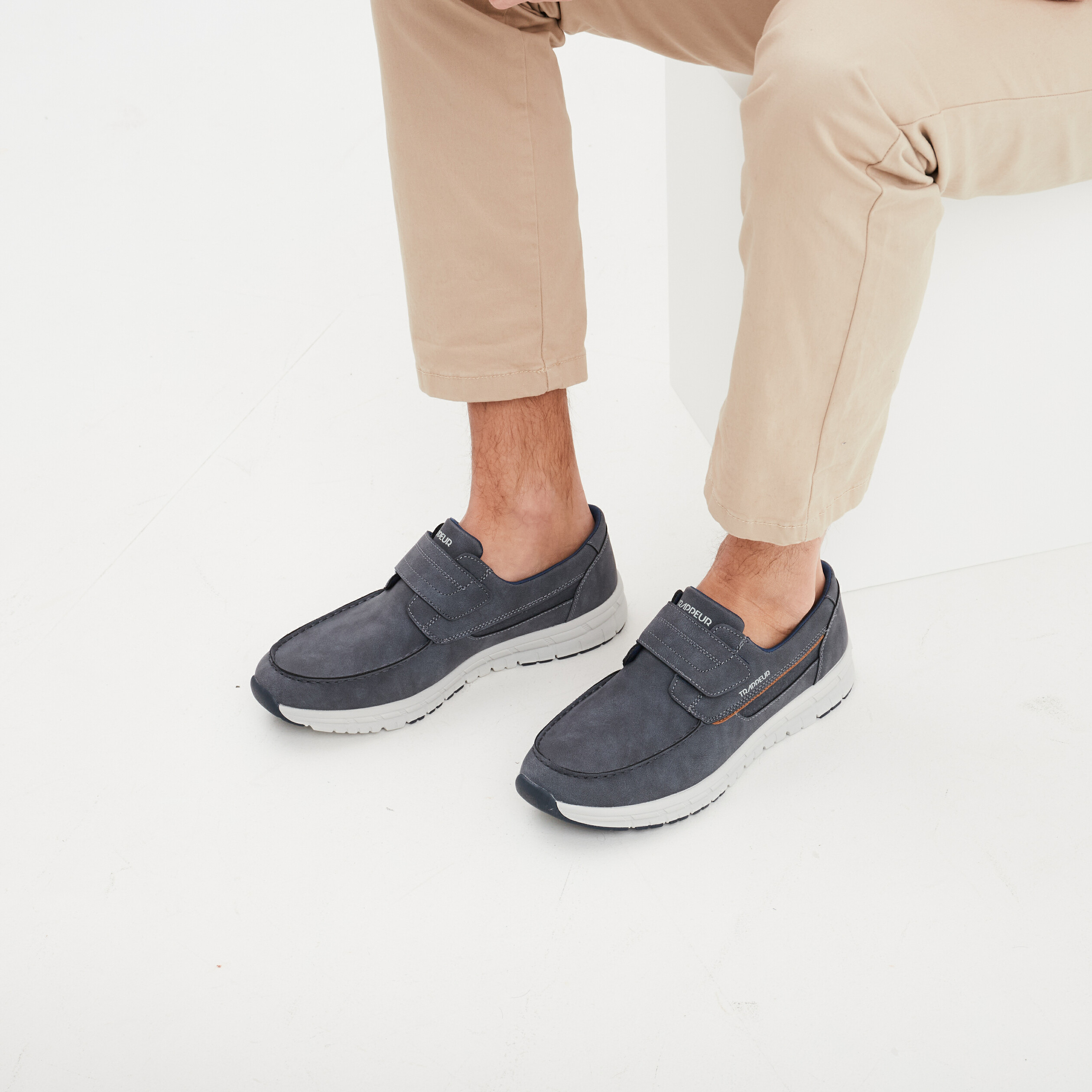 Chaussures bateau à scratchs bleu homme