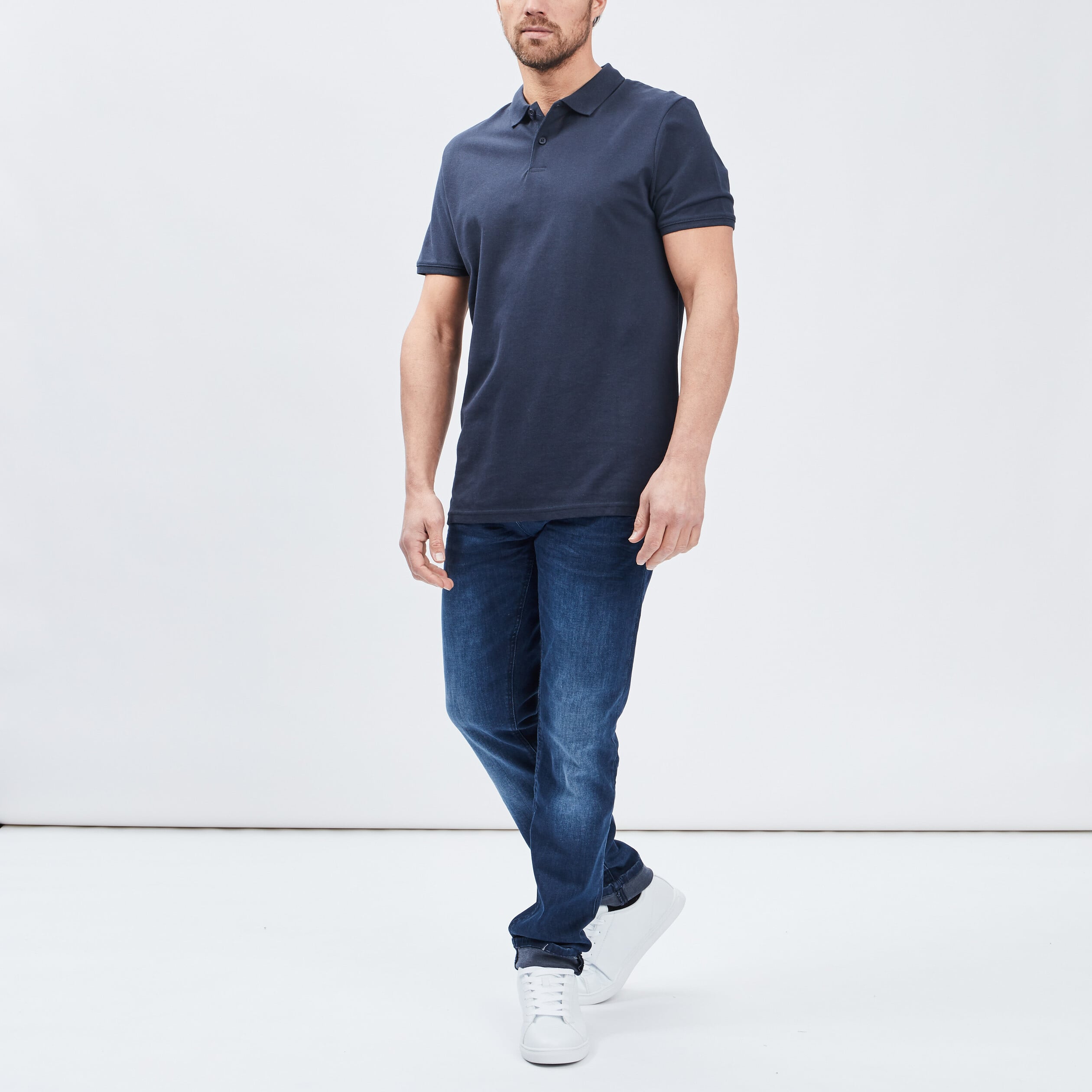 Polo en coton manches courtes bleu marine homme