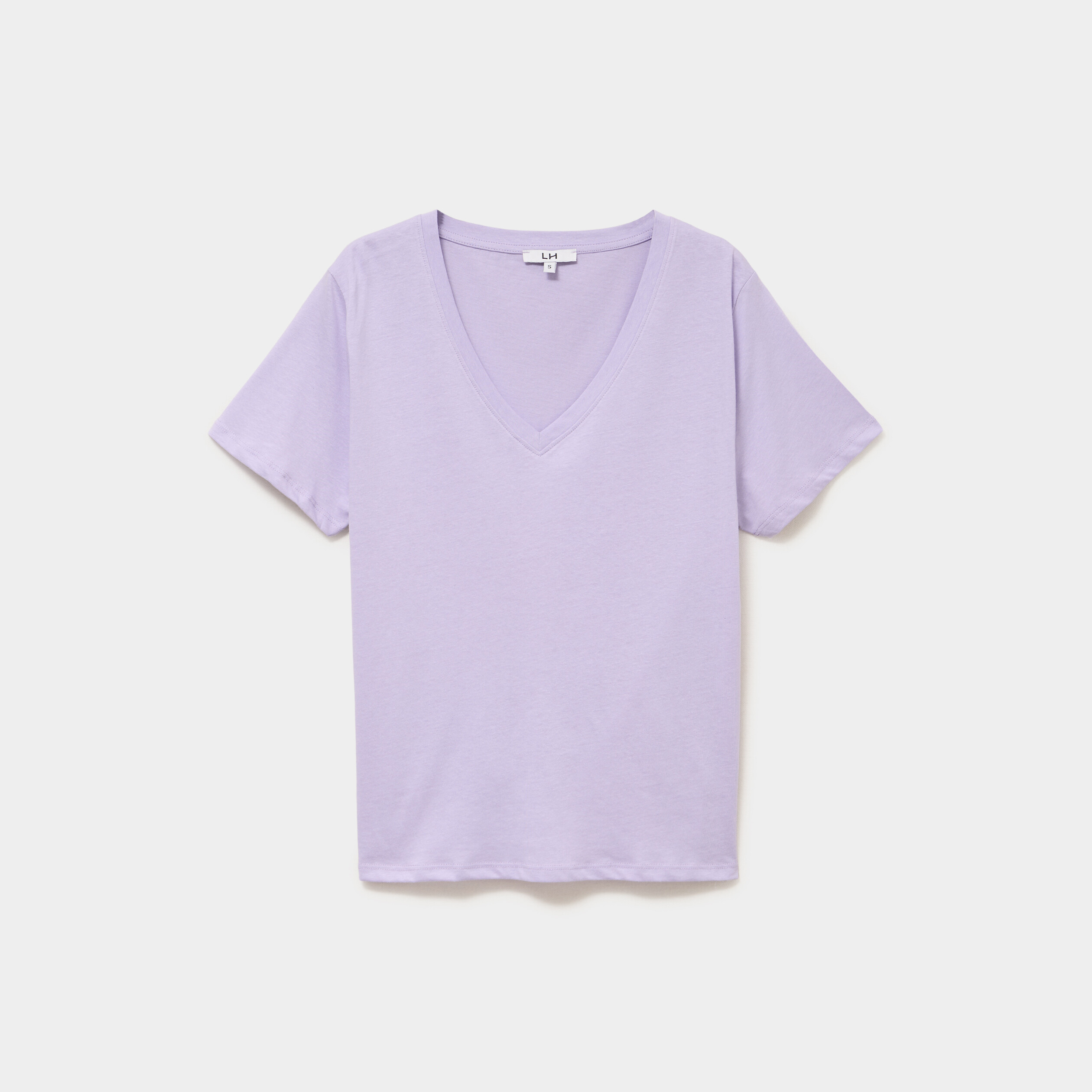 T-shirt manches courtes col en V coton parme femme
