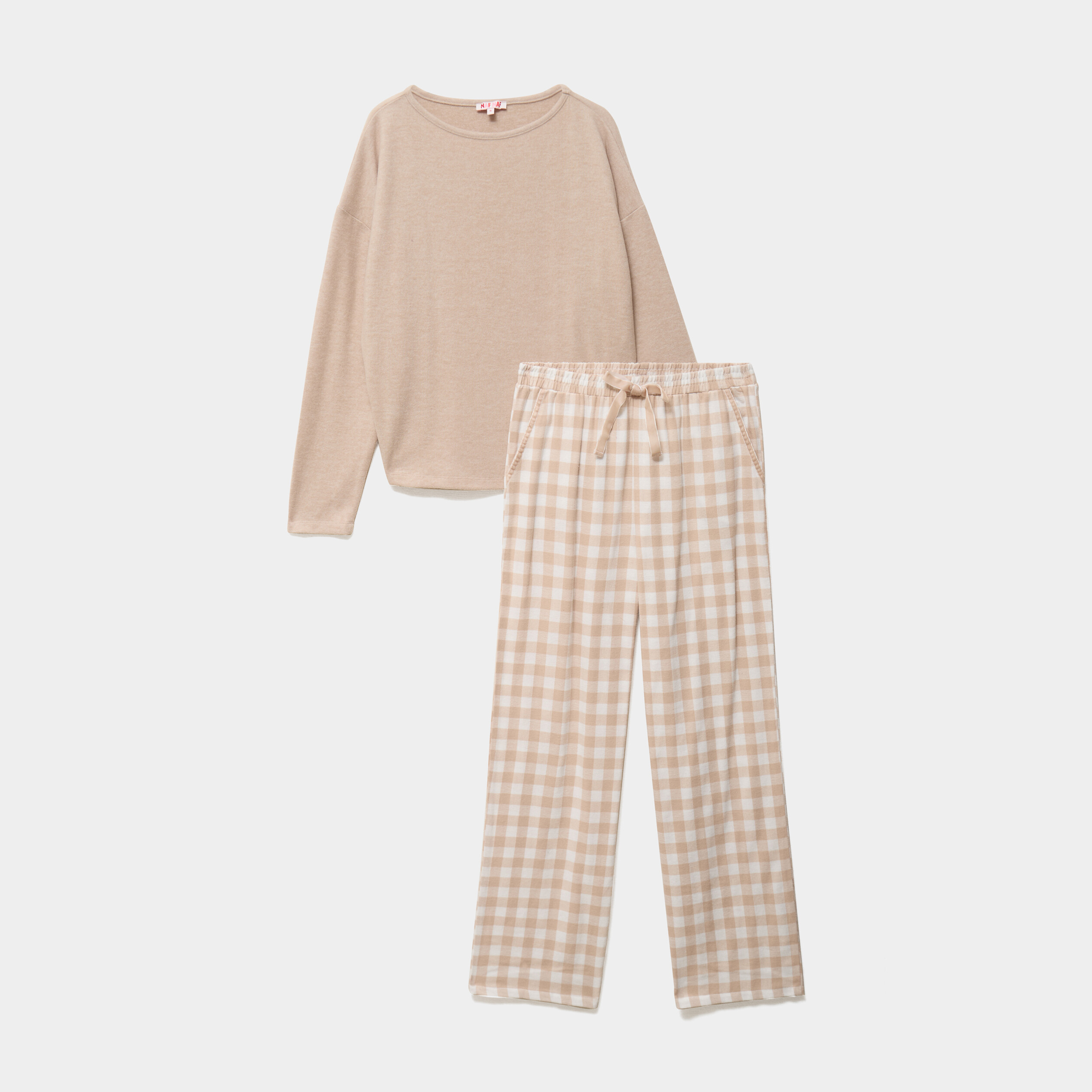 Pyjama pantalon manches longues beige clair femme
