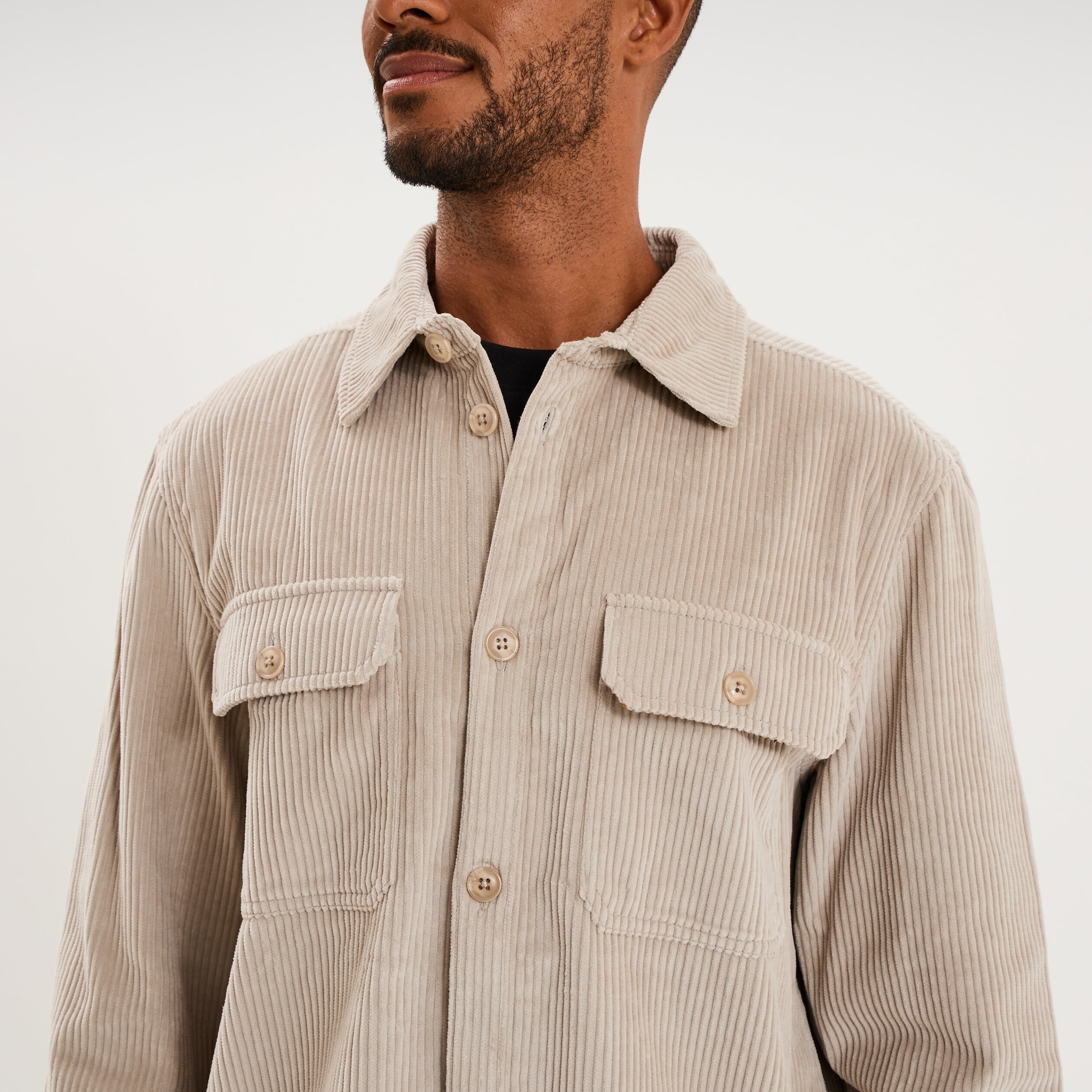 Surchemise droite velours c&ocirc;tel&eacute; coton gris clair homme