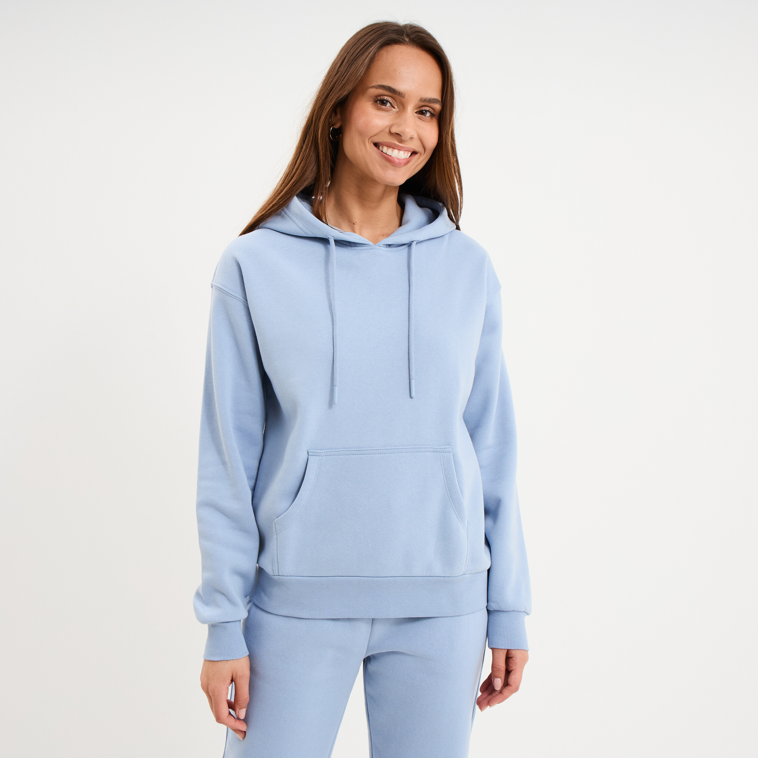 Sweat hoodie molleton &agrave; capuche bleu clair femme