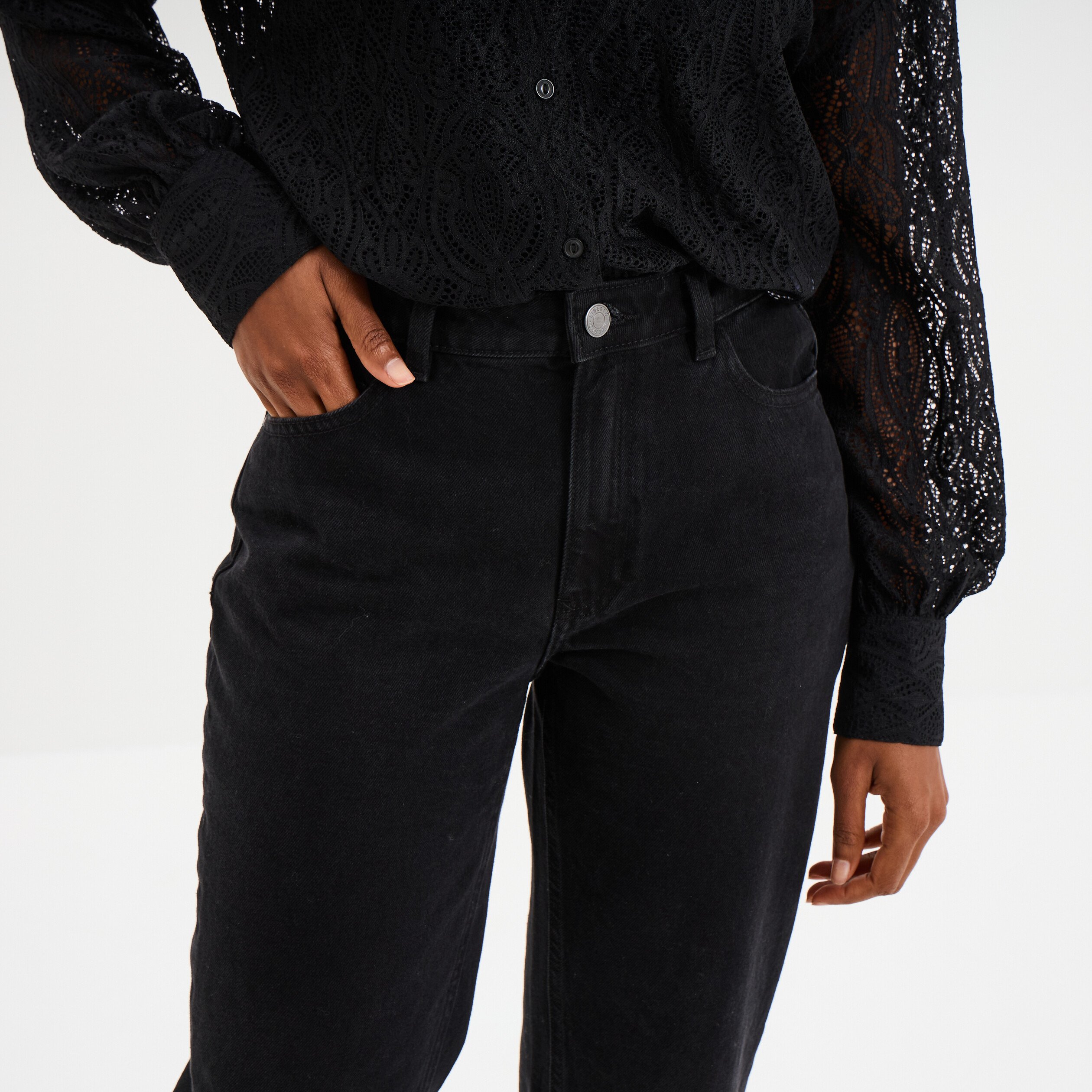 jeans droit 78eme coton denim noir femme Jeans droit 7/8ème coton denim noir femme