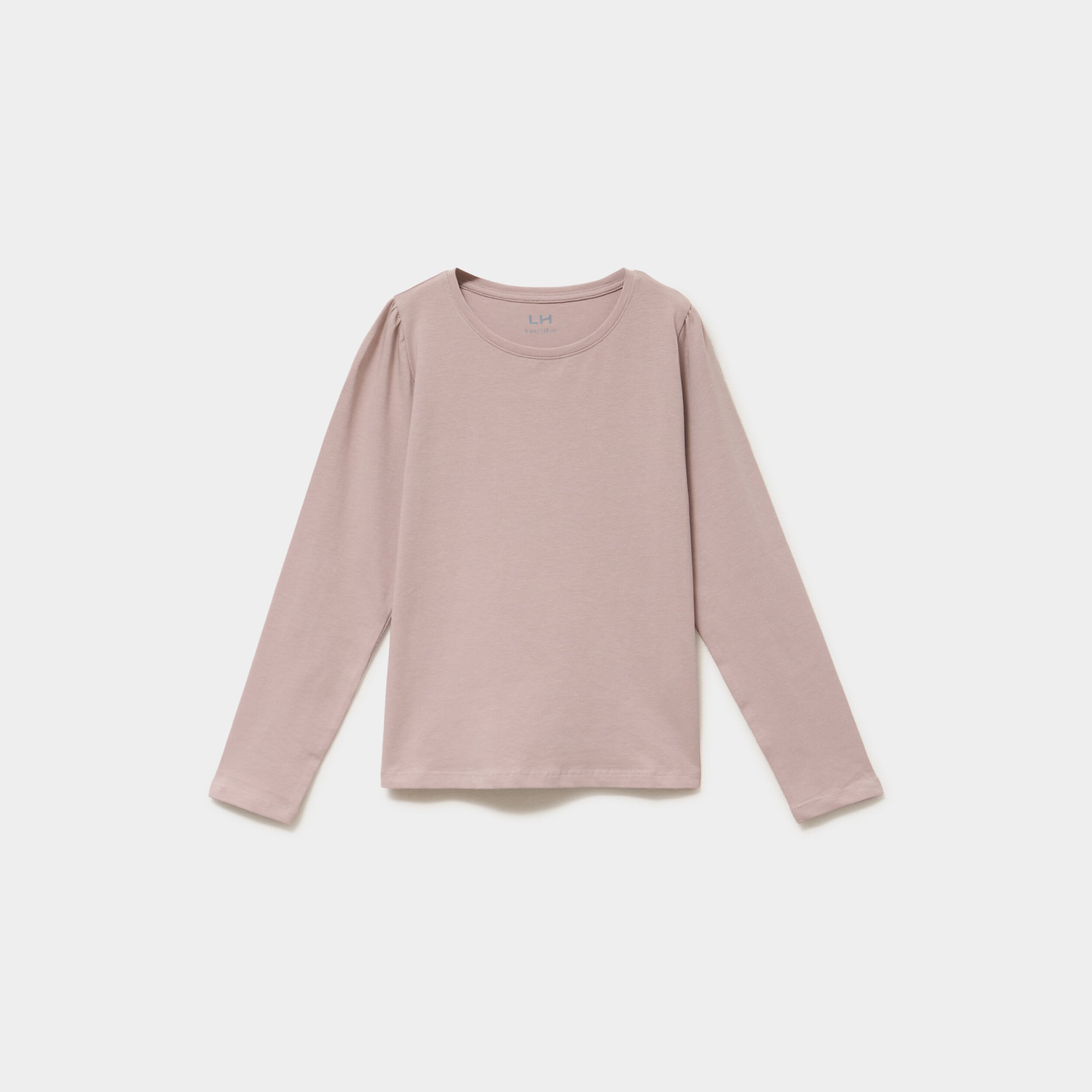 T-shirt coton manches longues &agrave; fronces marron clair fille