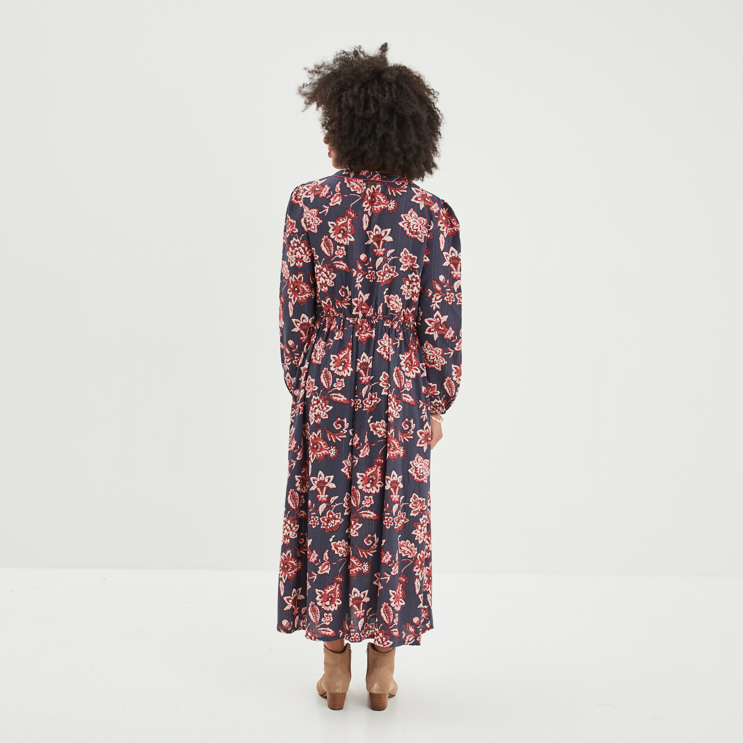 robe midi manches 34 col en v bleu marine femme Robe midi manches 3/4 col en V bleu marine femme