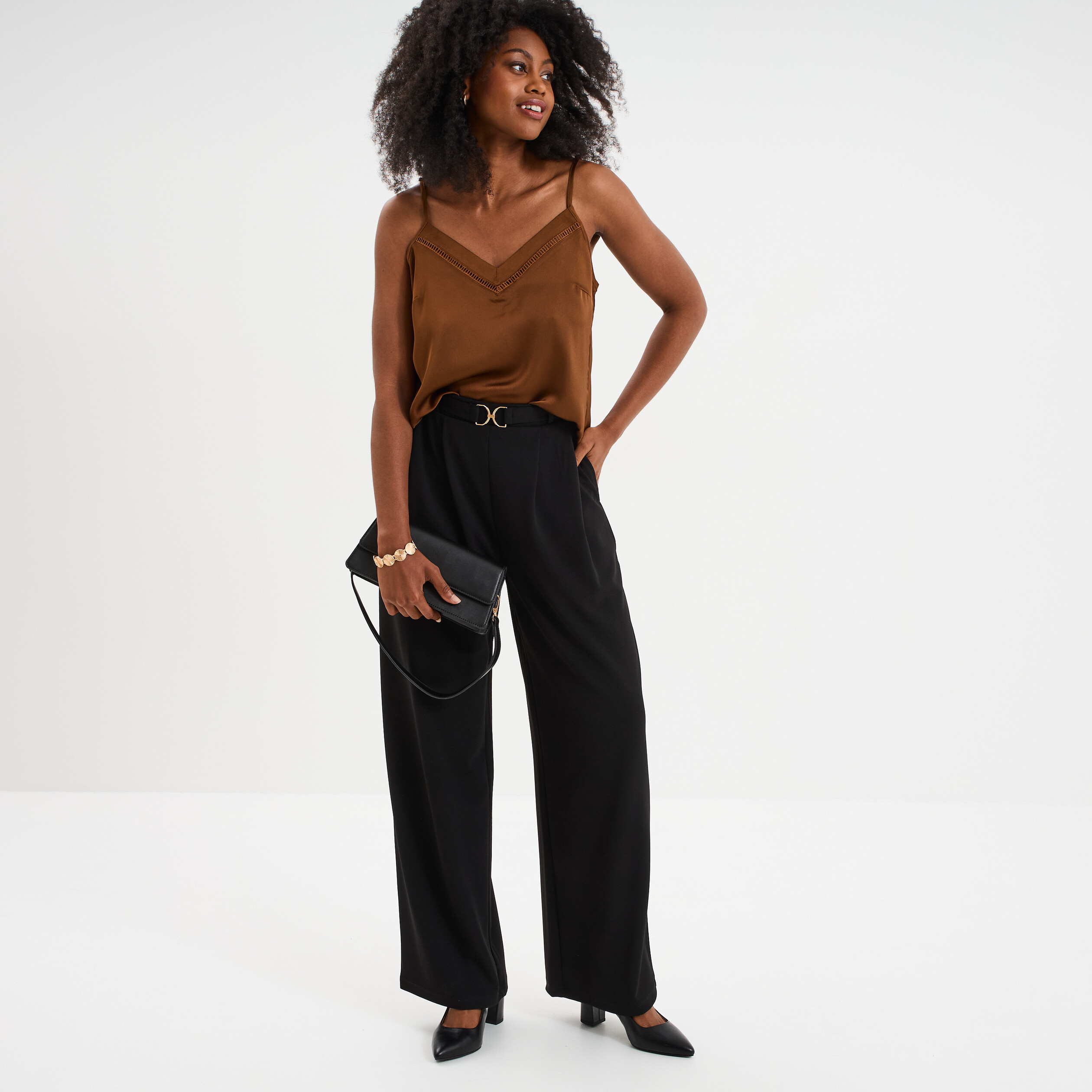 Caraco effet satin marron fonc&eacute; femme
