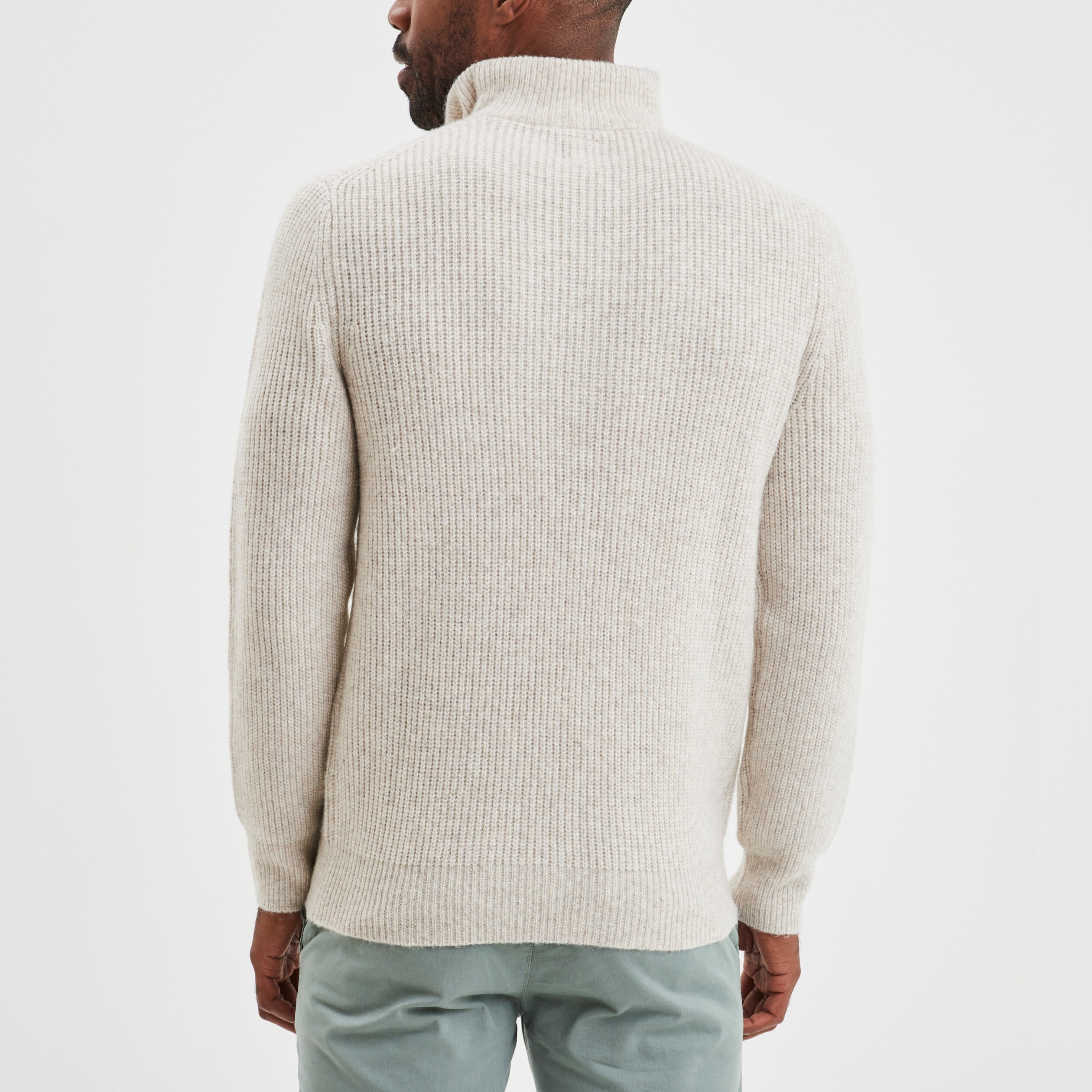 pull avec col camionneur cotele beige homme Pull avec col camionneur côtelé beige homme