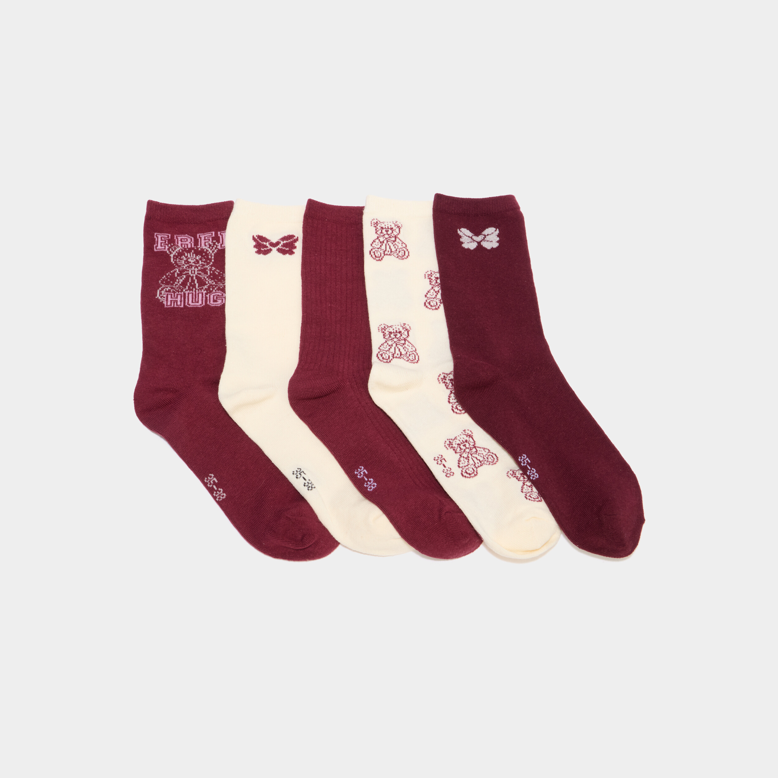 Lot 5 paires chaussettes m&eacute;lange coton bordeaux femme