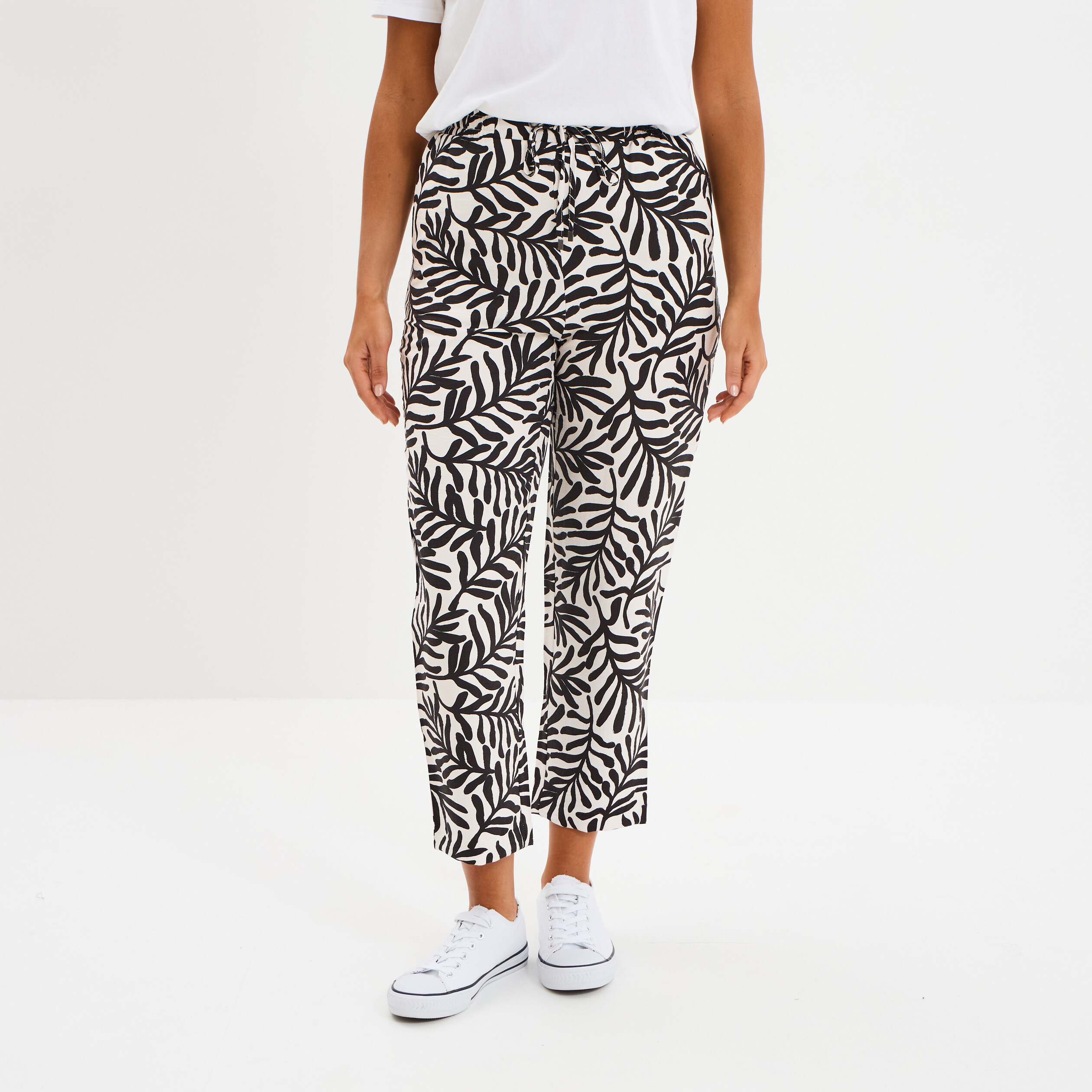 Pantalon fluide coupe cigarette blanc femme