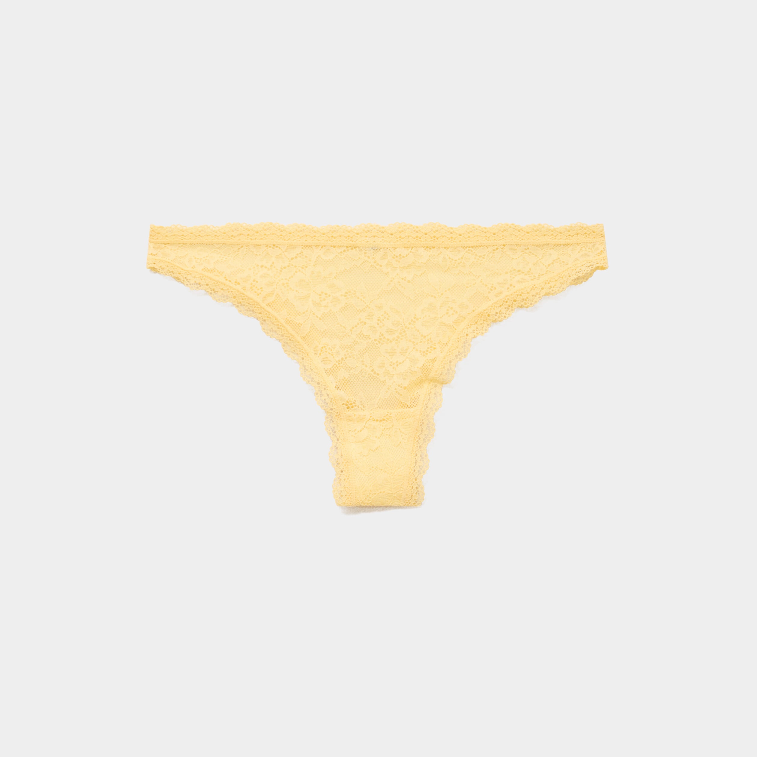 Tanga en dentelle doublure coton jaune femme