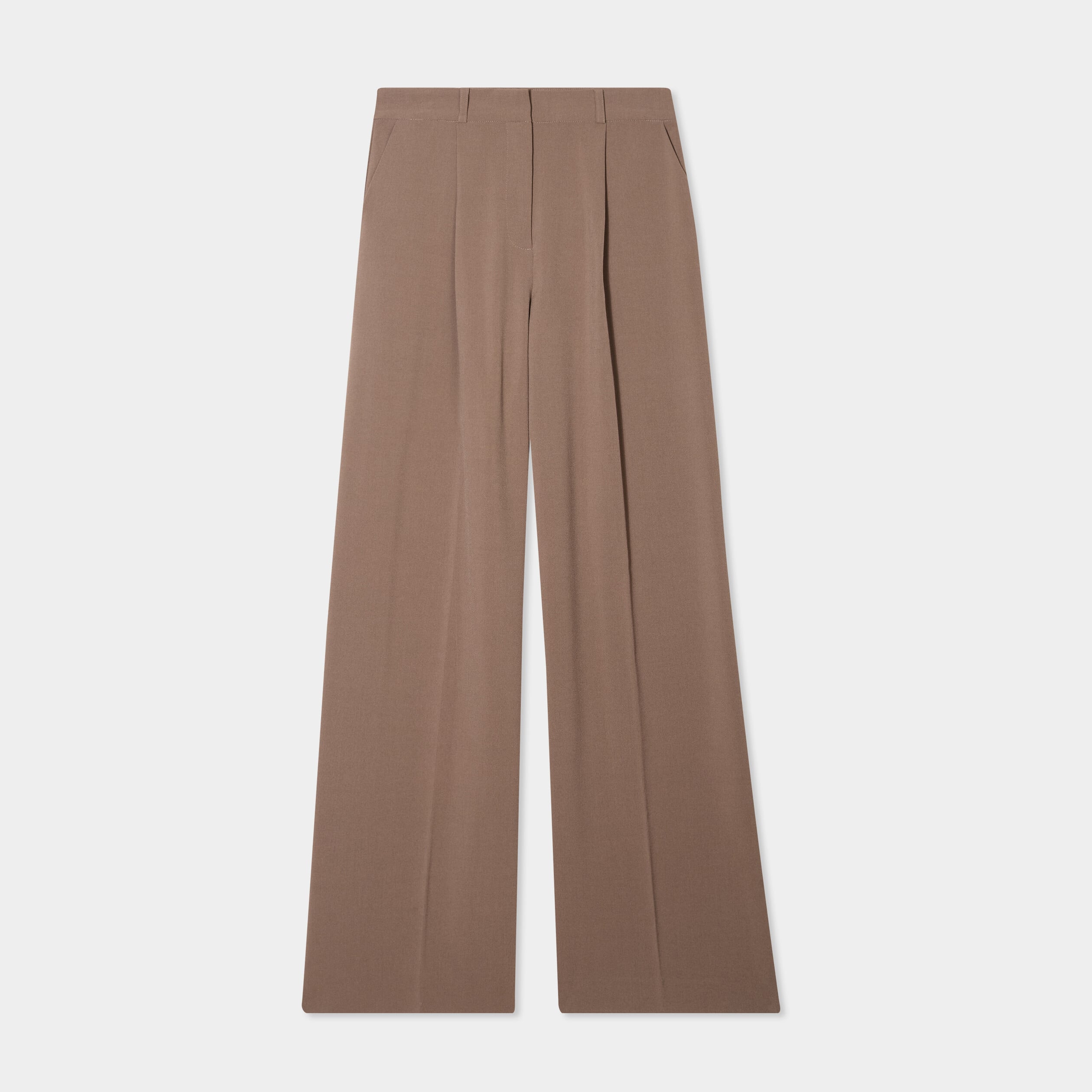 Pantalon large &agrave; pinces beige femme