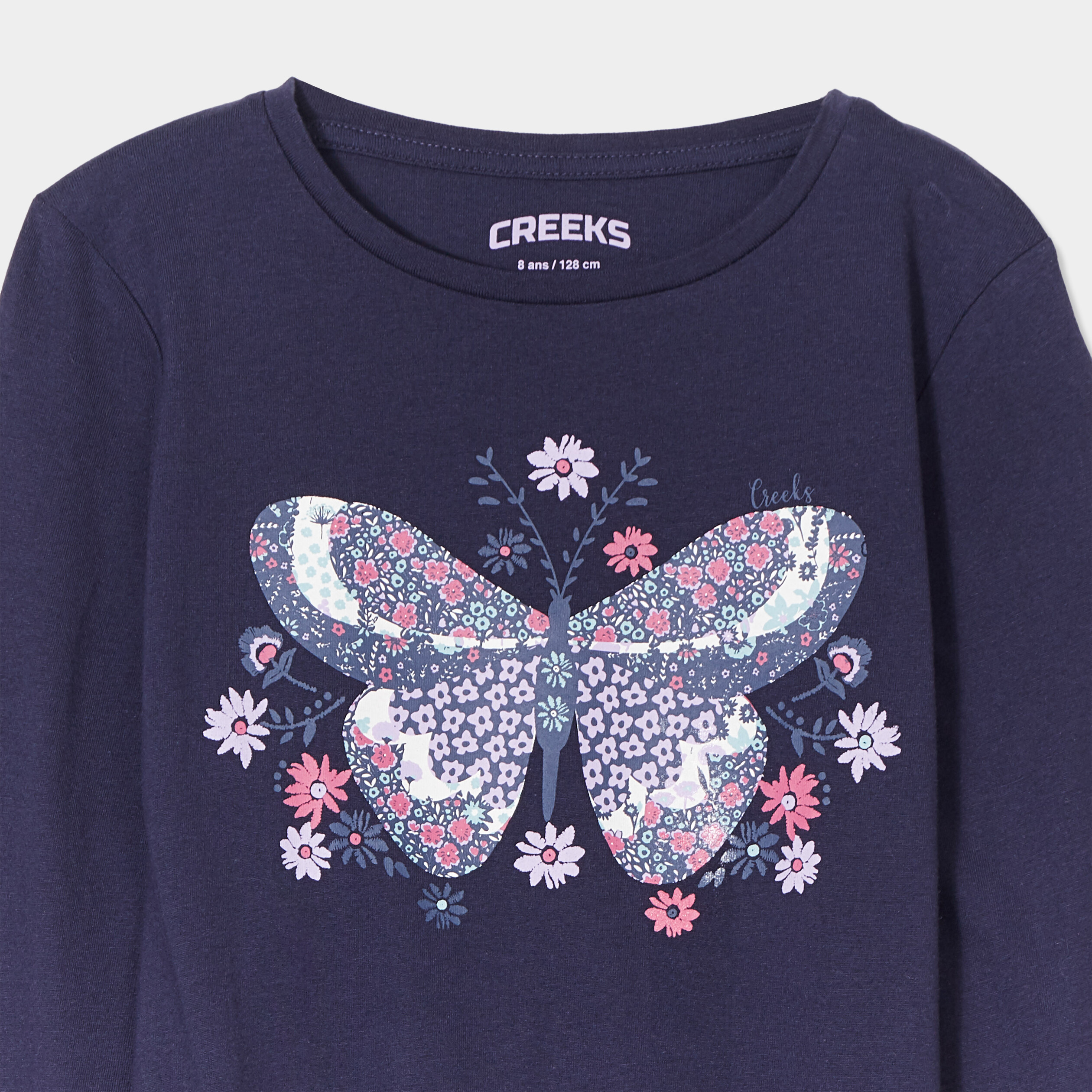 t shirt taille smockee coton creeks bleu marine fille T-shirt taille smockée coton Creeks bleu marine fille