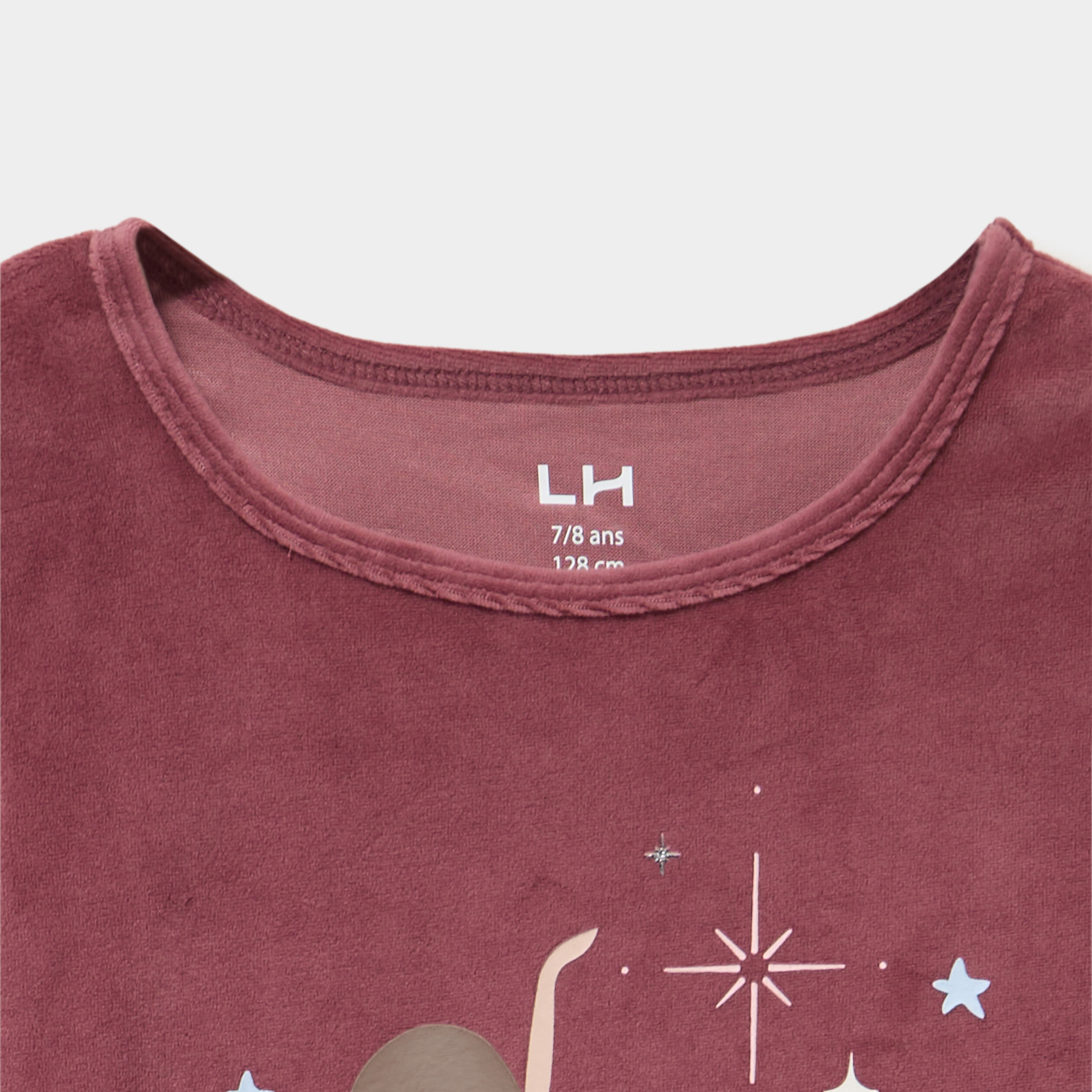 Ensemble pyjama t-shirt effet velours vieux rose fille