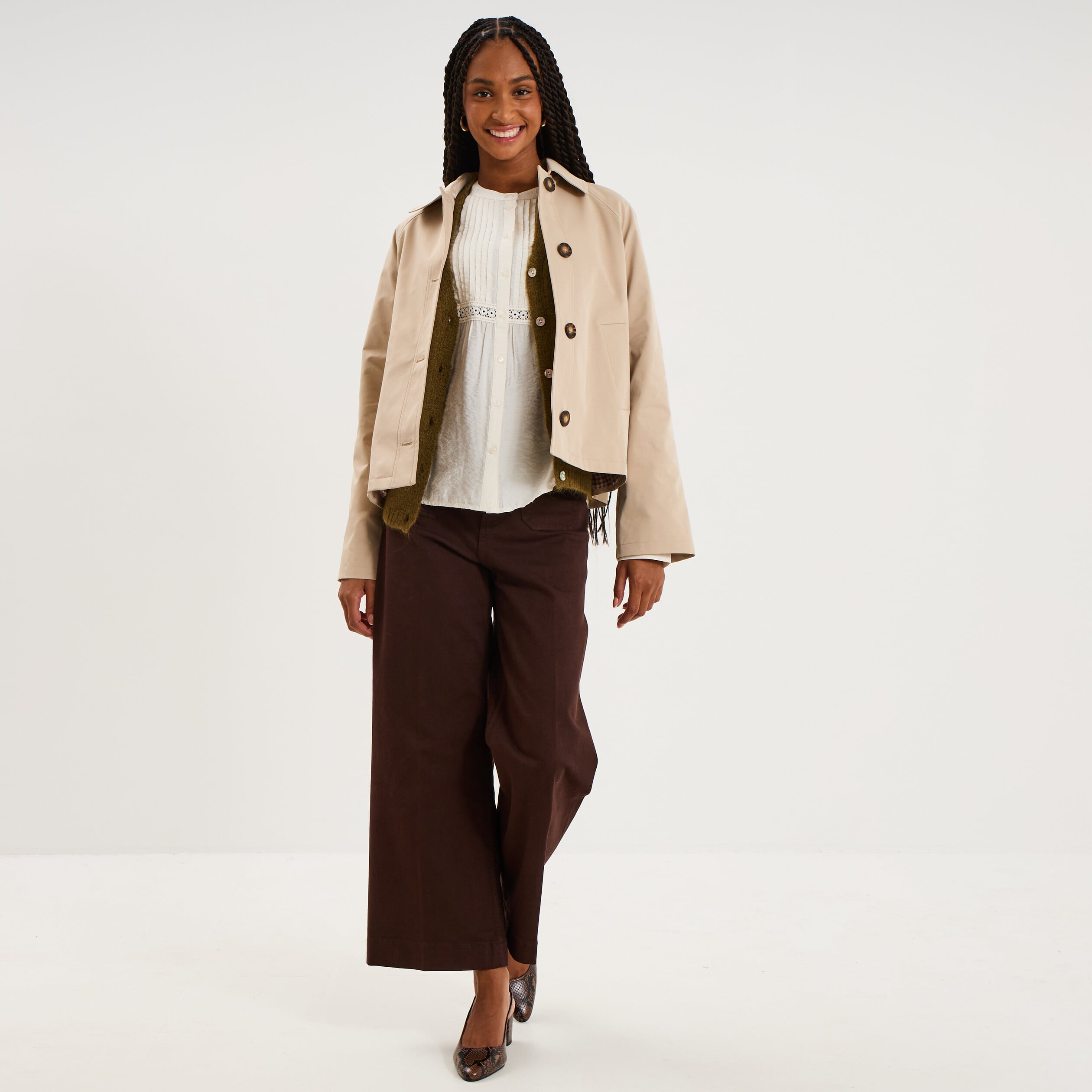 Blouse manches longues galons et fronces ecru femme