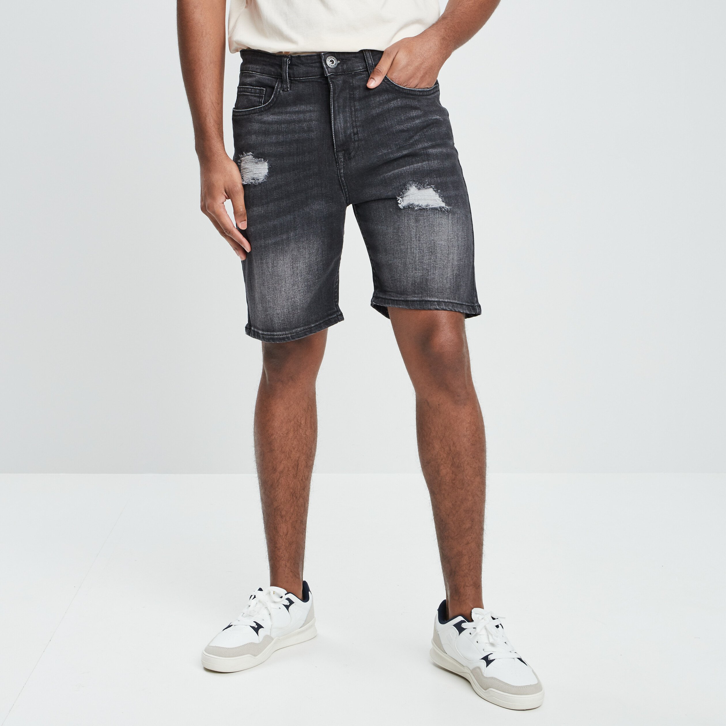 Short regular en jean denim noir homme