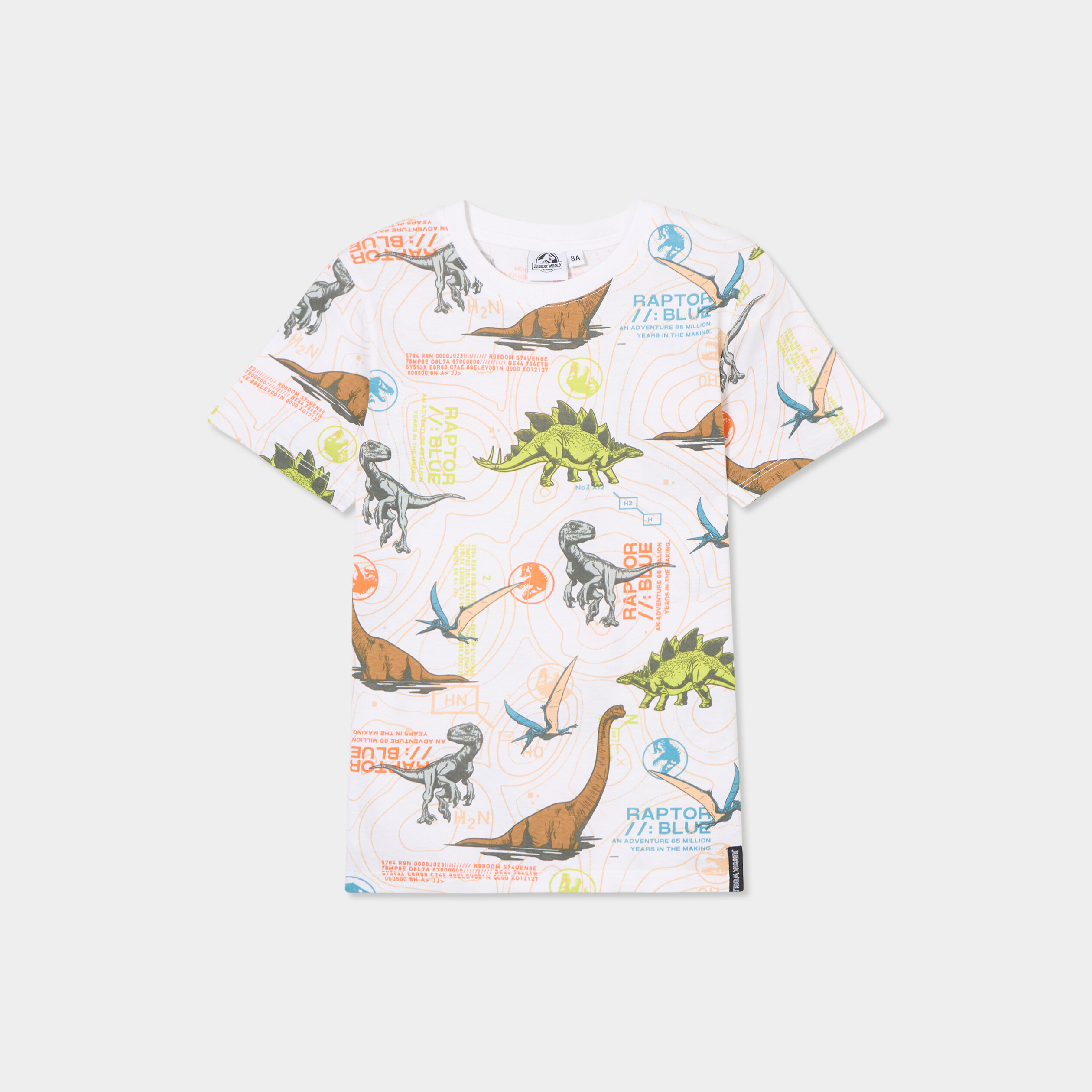 T-Shirt Jurassic World Pour Garçon - Manches Courtes Bleu Marine Avec Logo Dominion Jaune Et Slogans T-Rex - Merchandising Officiel - Pour Fans De Dinosaures