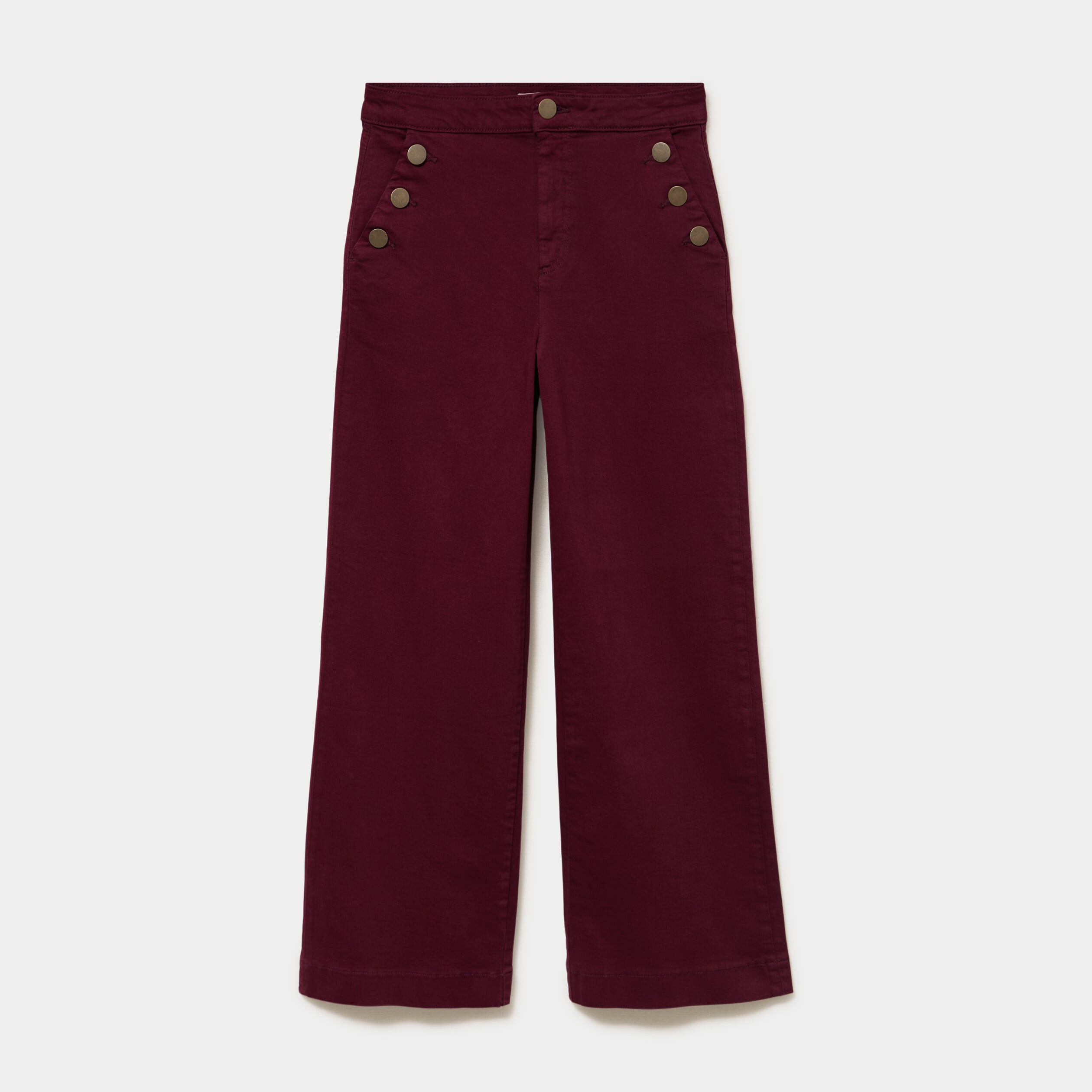 Pantalon wide leg cropped &agrave; boutons violet fonc&eacute; femme