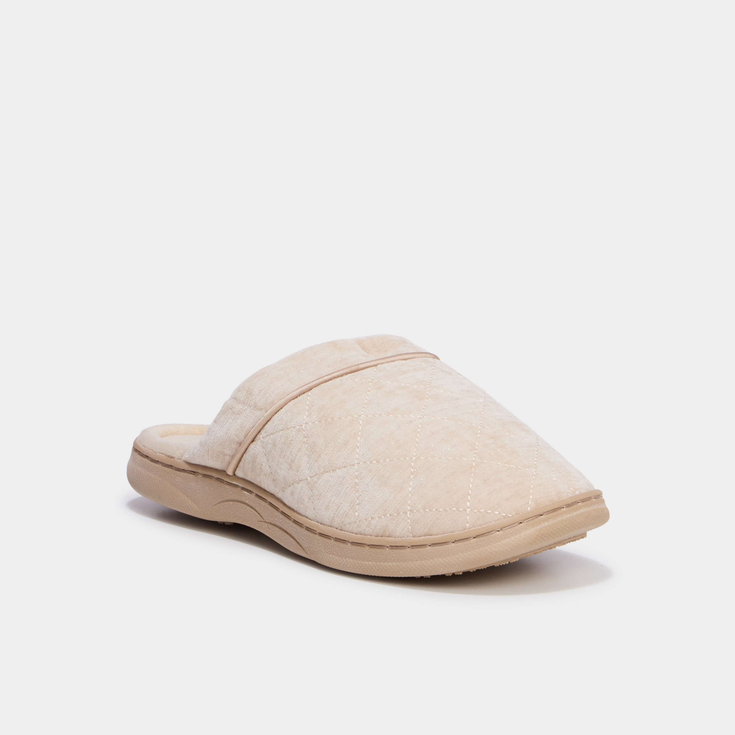 Chaussons mules velours effet matelass&eacute; sable femme