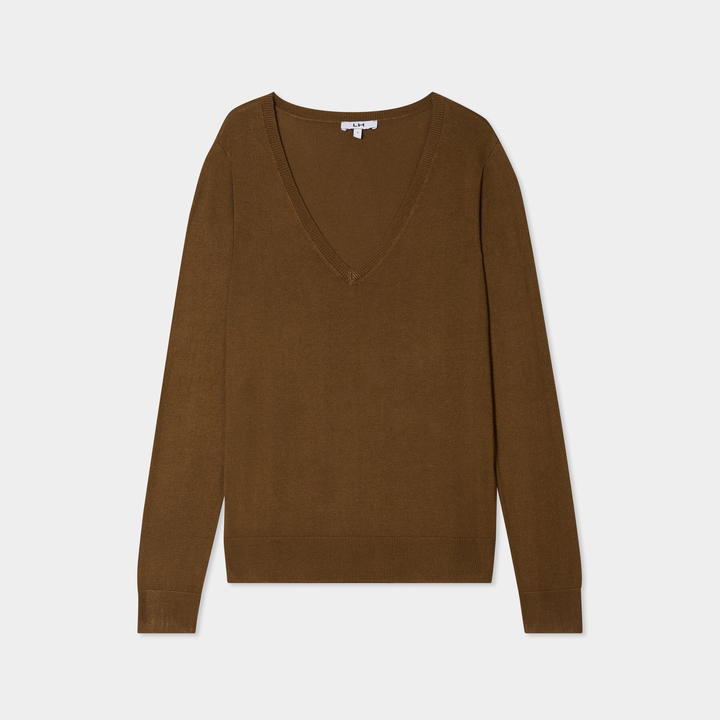 pull col en v manches longues taupe femme Pull col en V manches longues taupe femme