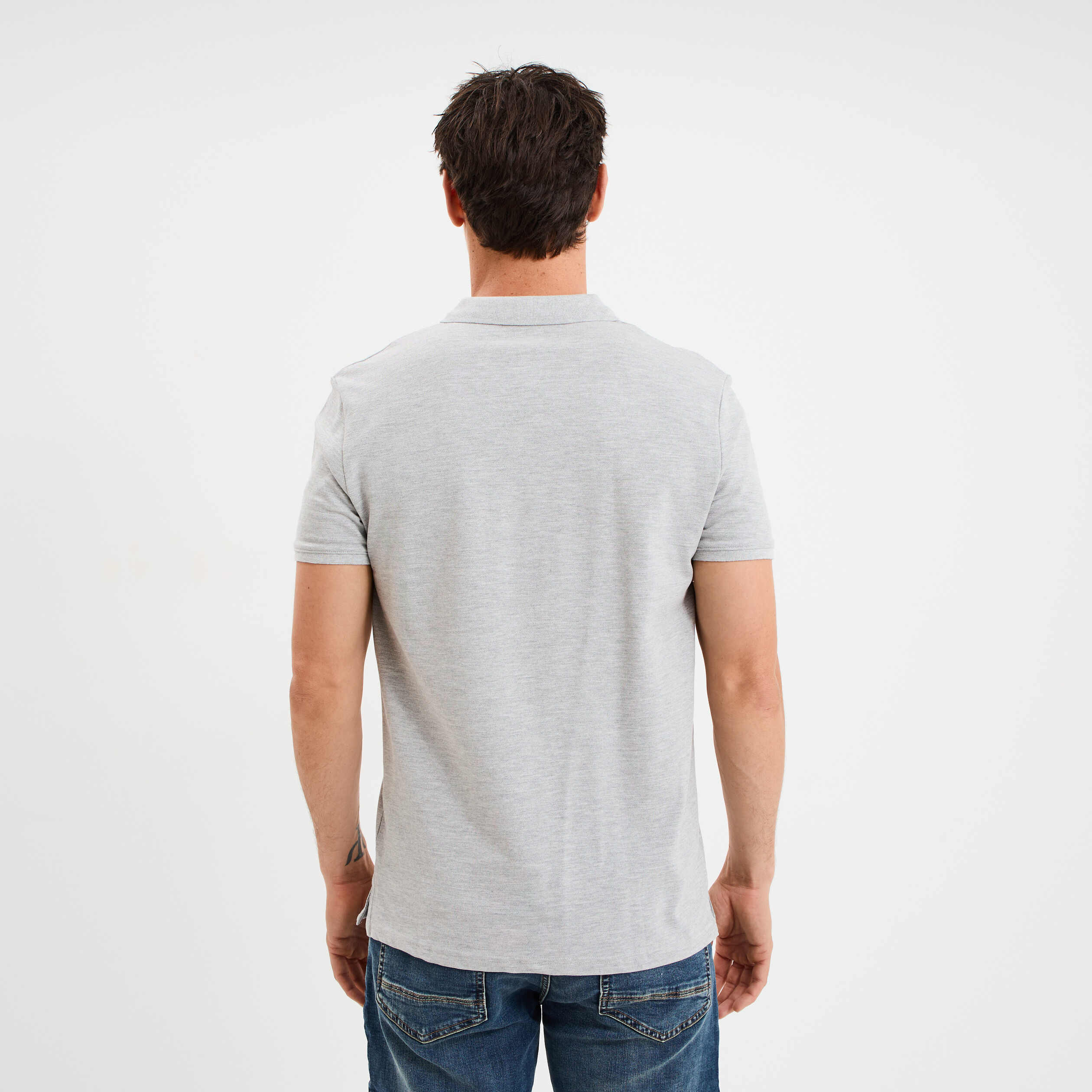 Polo en coton manches courtes gris homme
